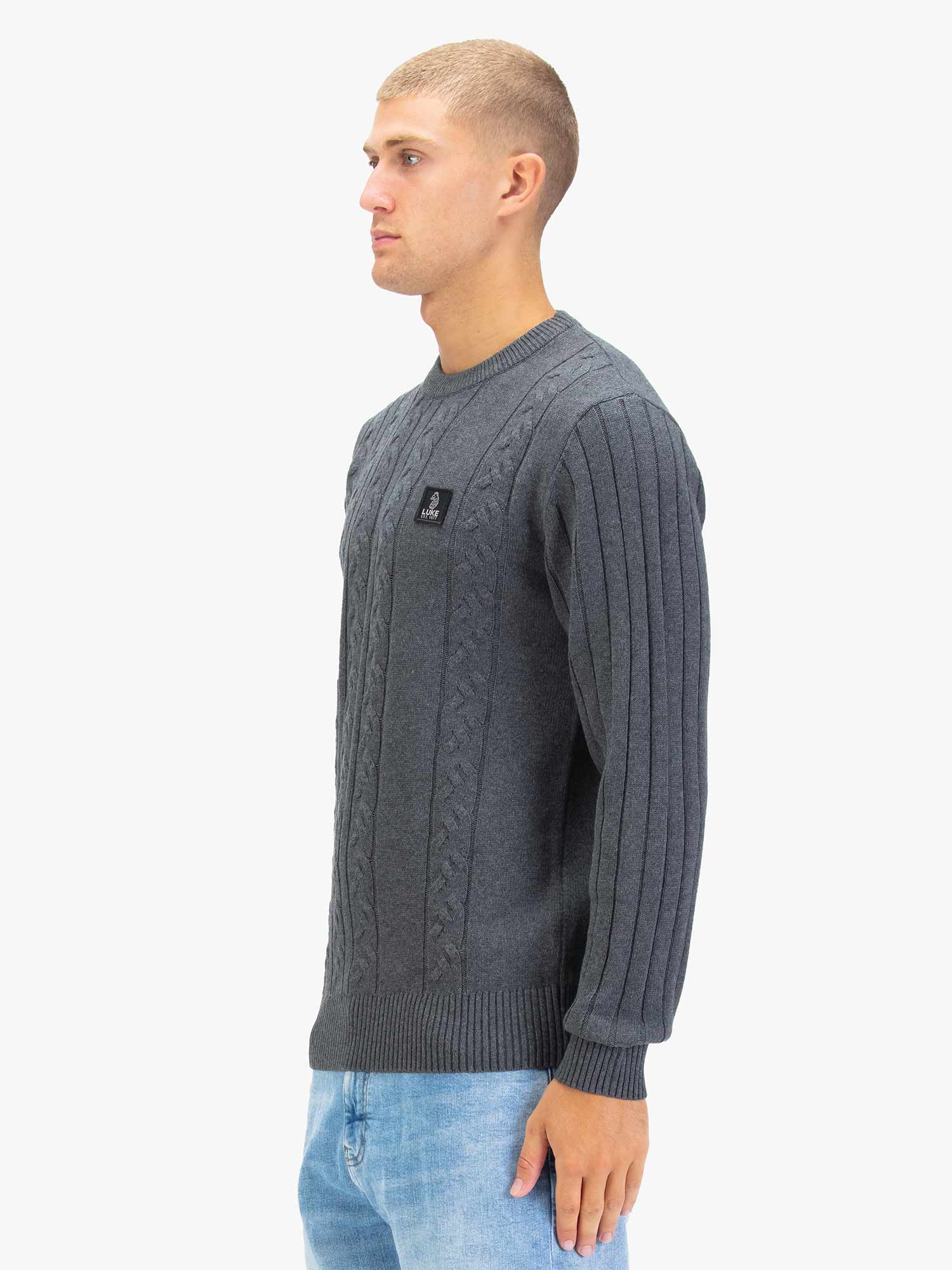 Luke 1977 M810650 Mitchem Cable Knit Jumper Charcoal - Image 4