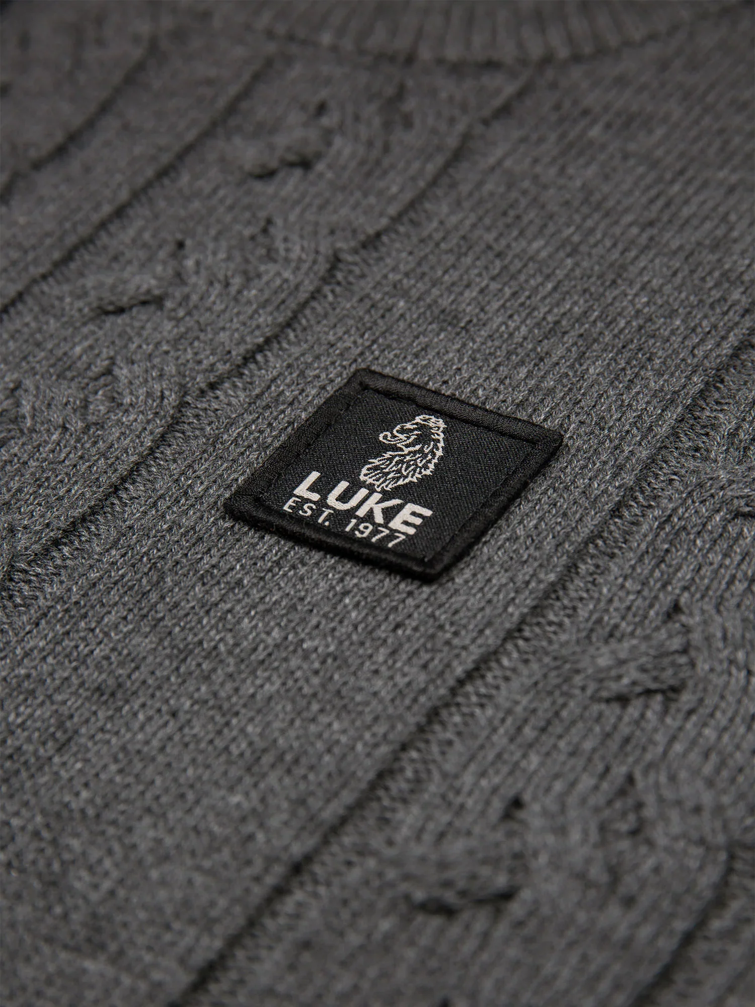 Luke 1977 M810650 Mitchem Cable Knit Jumper Charcoal - Image 7