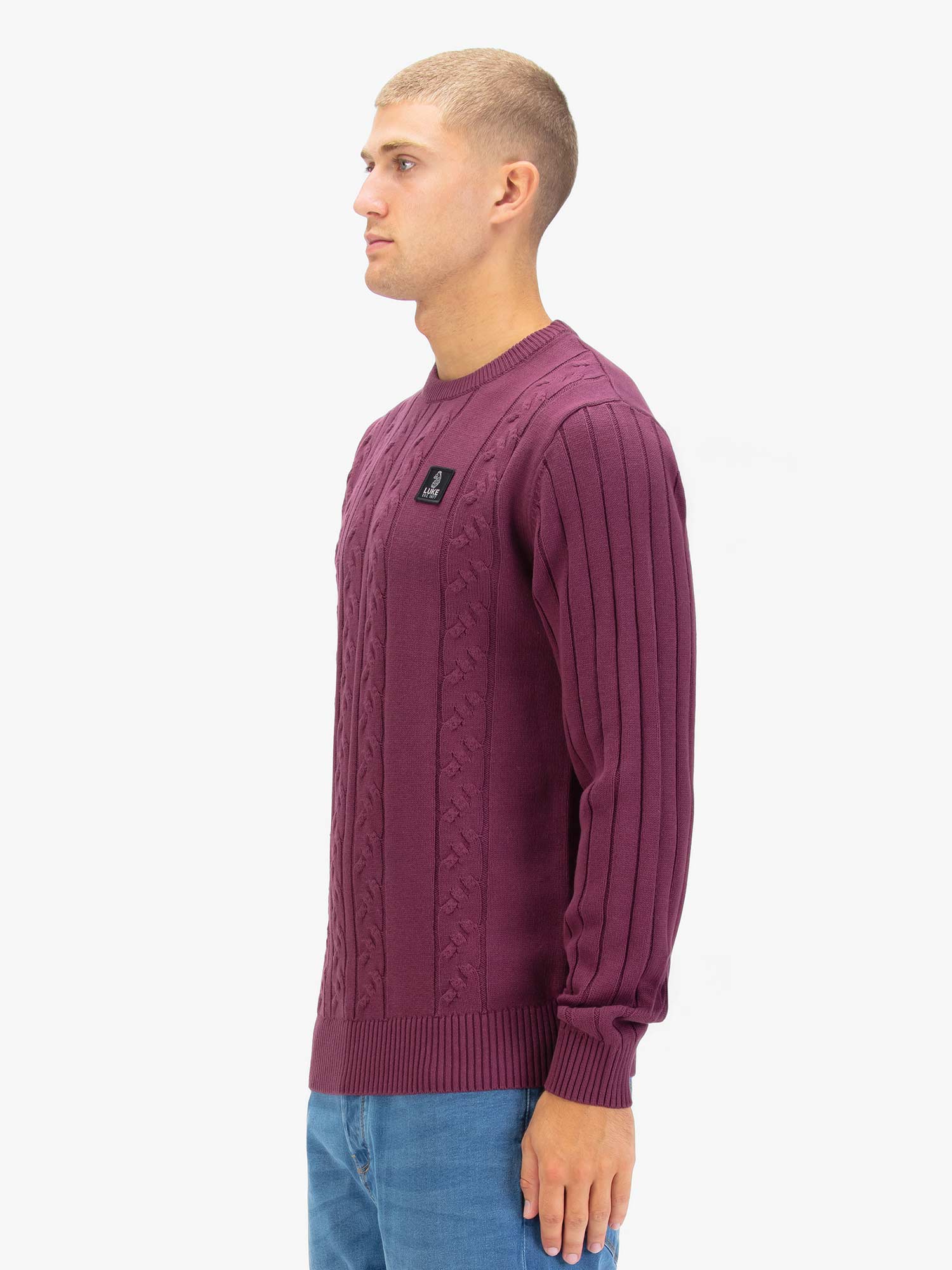 Luke 1977 M810650 Mitchem Cable Knit Jumper Mauve Wine - Image 4