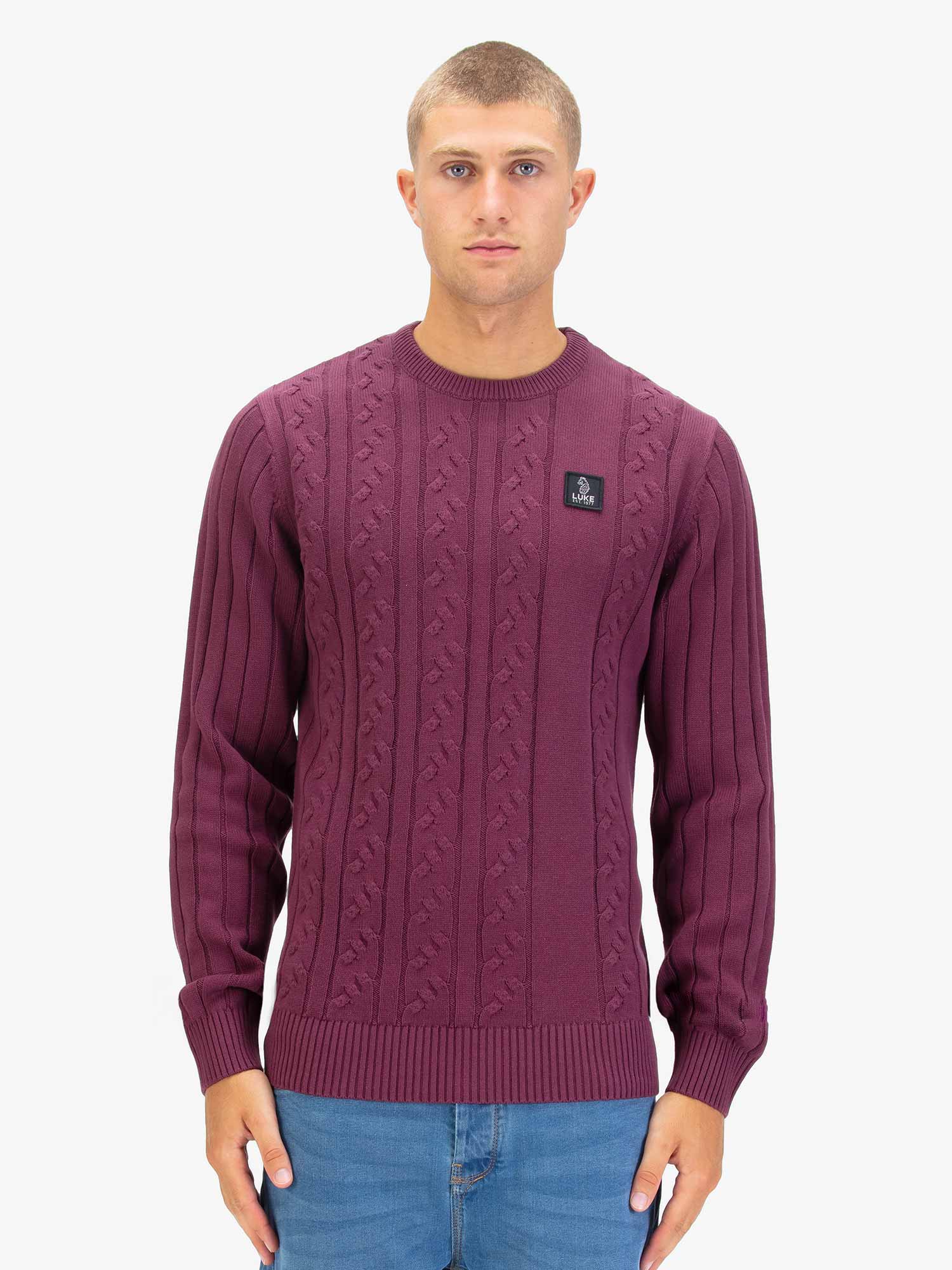Luke 1977 M810650 Mitchem Cable Knit Jumper Mauve Wine - Image 5