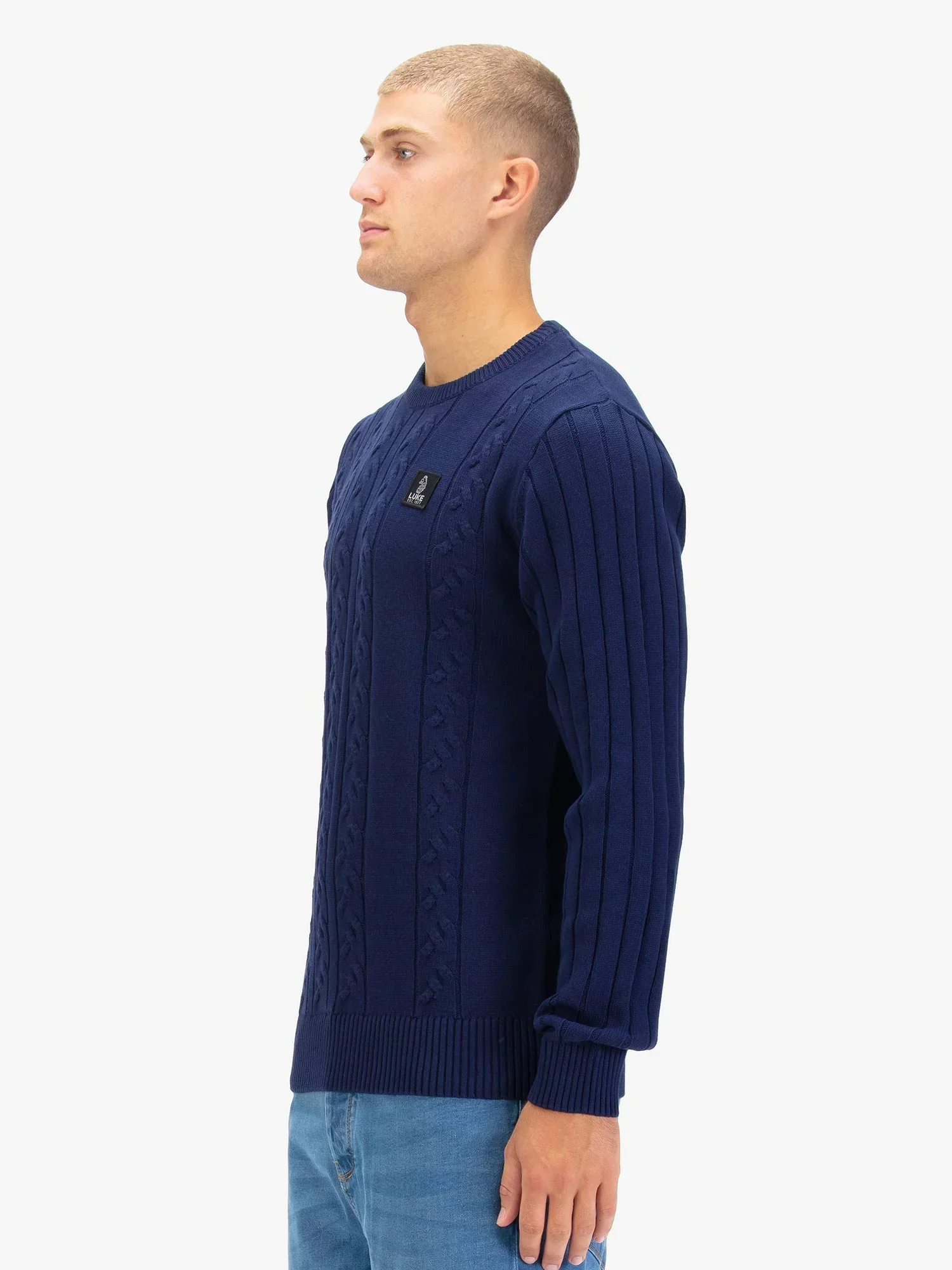 Luke 1977 M810650 Mitchem Cable Knit Jumper Navy - Image 4