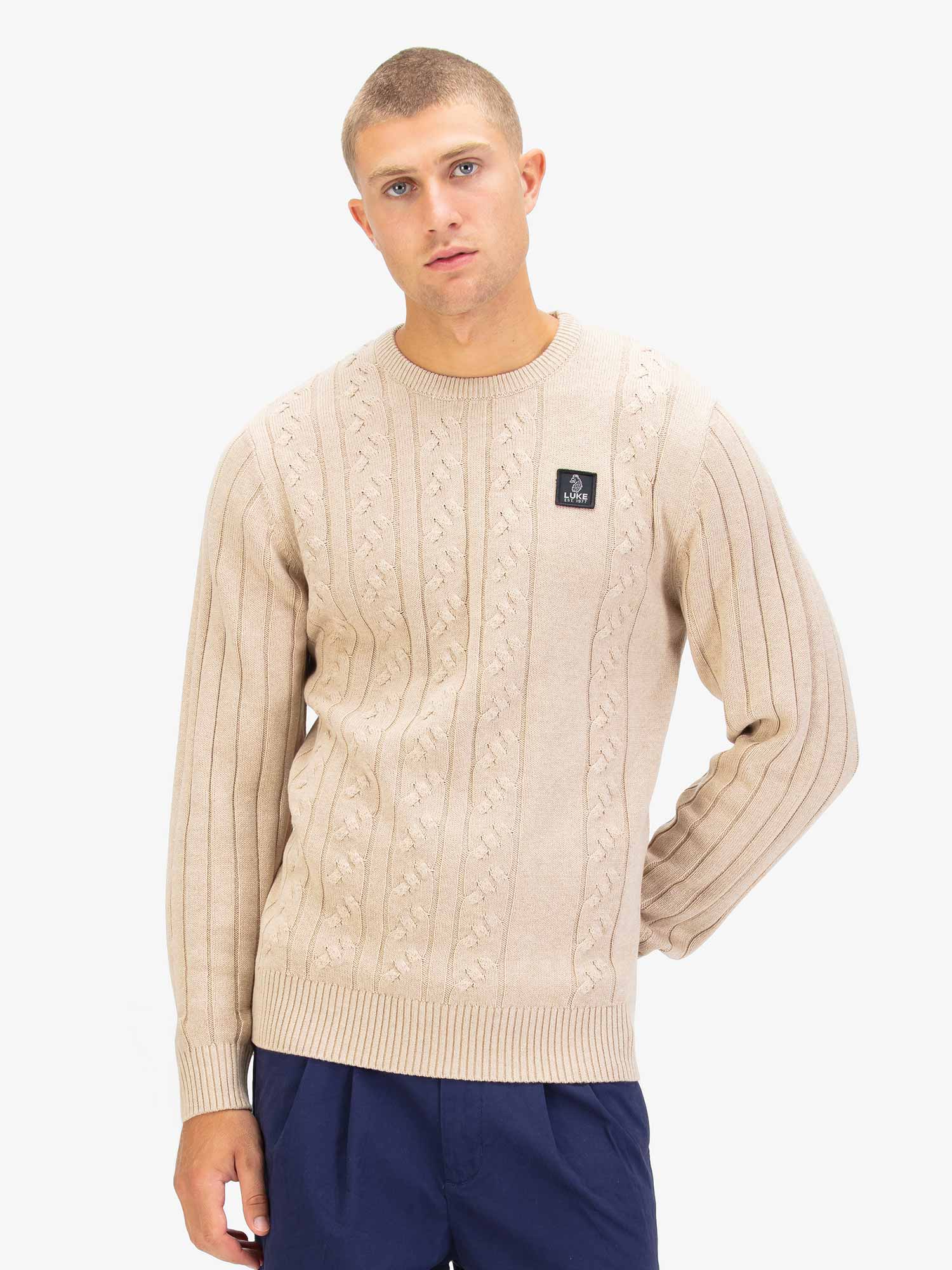 Luke 1977 M810650 Mitchem Cable Knit Jumper Stone - Image 3