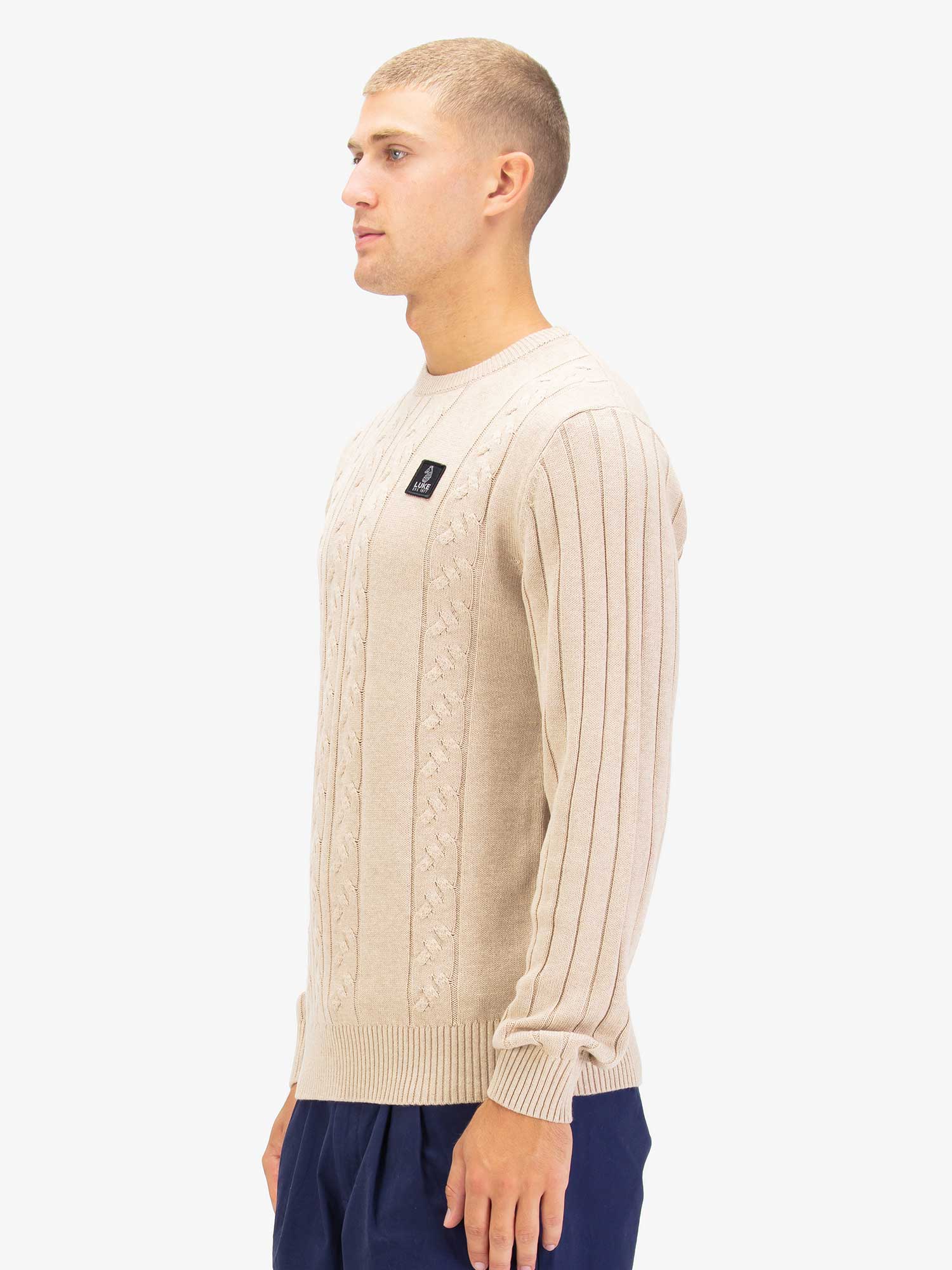 Luke 1977 M810650 Mitchem Cable Knit Jumper Stone - Image 5