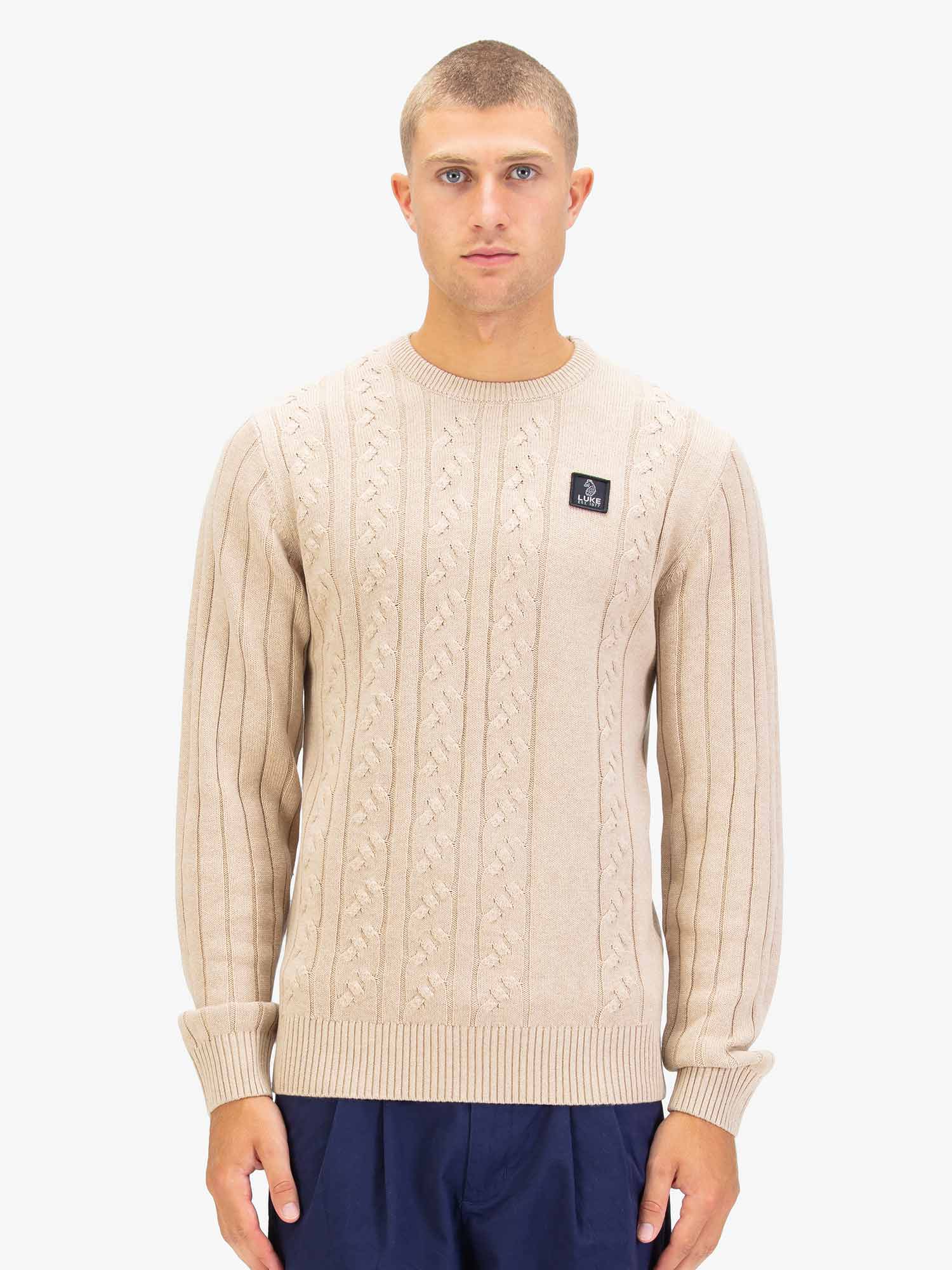 Luke 1977 M810650 Mitchem Cable Knit Jumper Stone - Image 6