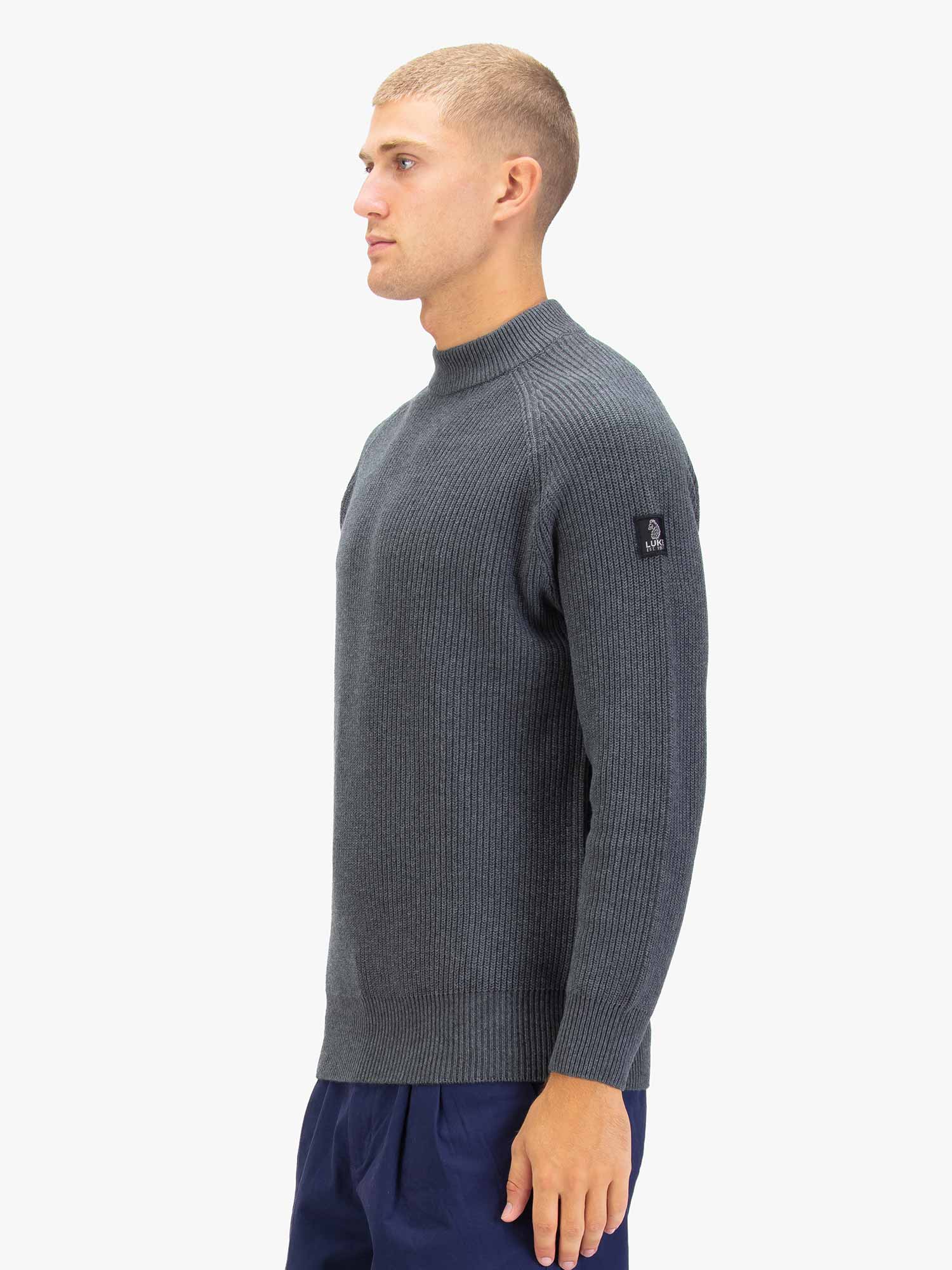 Luke 1977 M810651 Cromer Plated Crew Knitwear Charcoal - Image 3