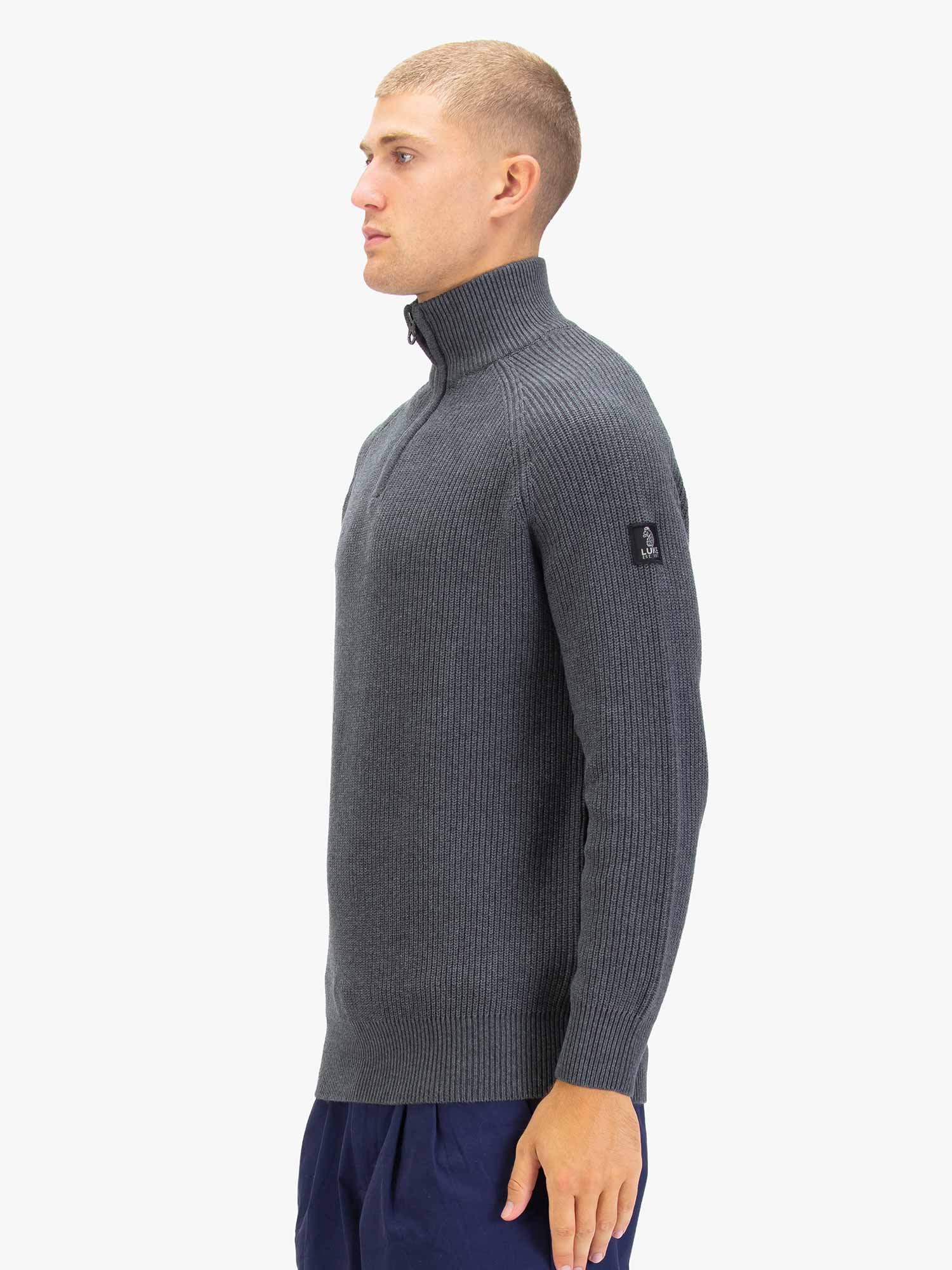 Luke 1977 M810652 Watton Plated Quarter Zip Knitwear Charcoal - Image 4