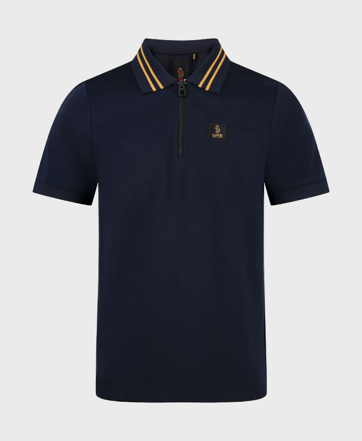 Luke 1977 Throop Zip Neck Polo - Dark Navy/Gold