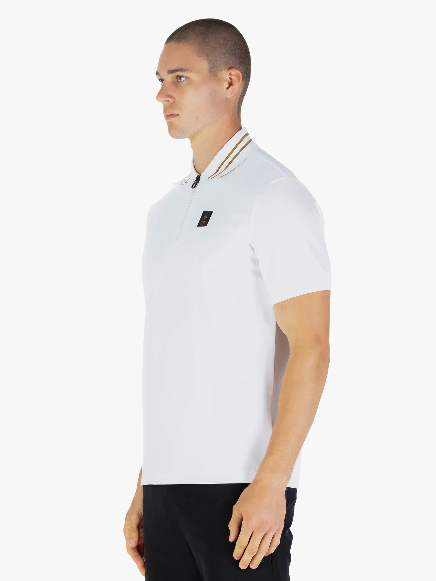 Luke 1977 Throop Zip Neck Polo - White/Gold - Image 3