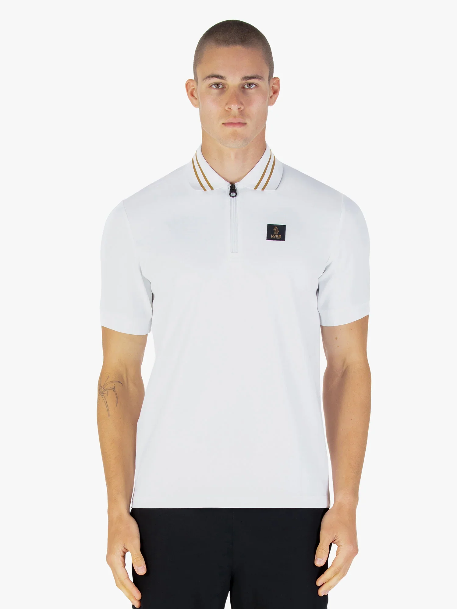 Luke 1977 Throop Zip Neck Polo - White/Gold - Image 4