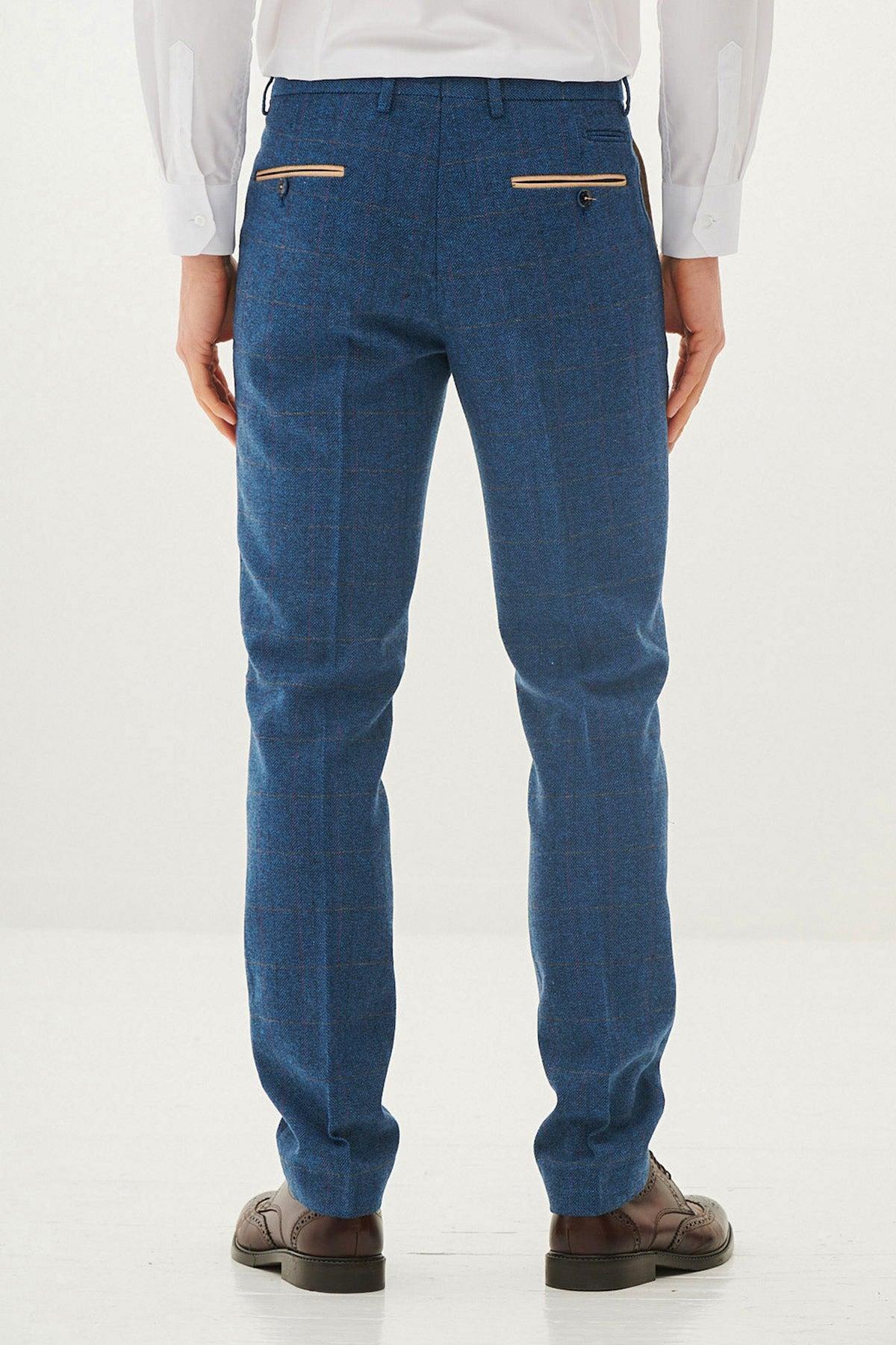 Marc Darcy Dion Trouser - Blue Tweed Check - Image 3