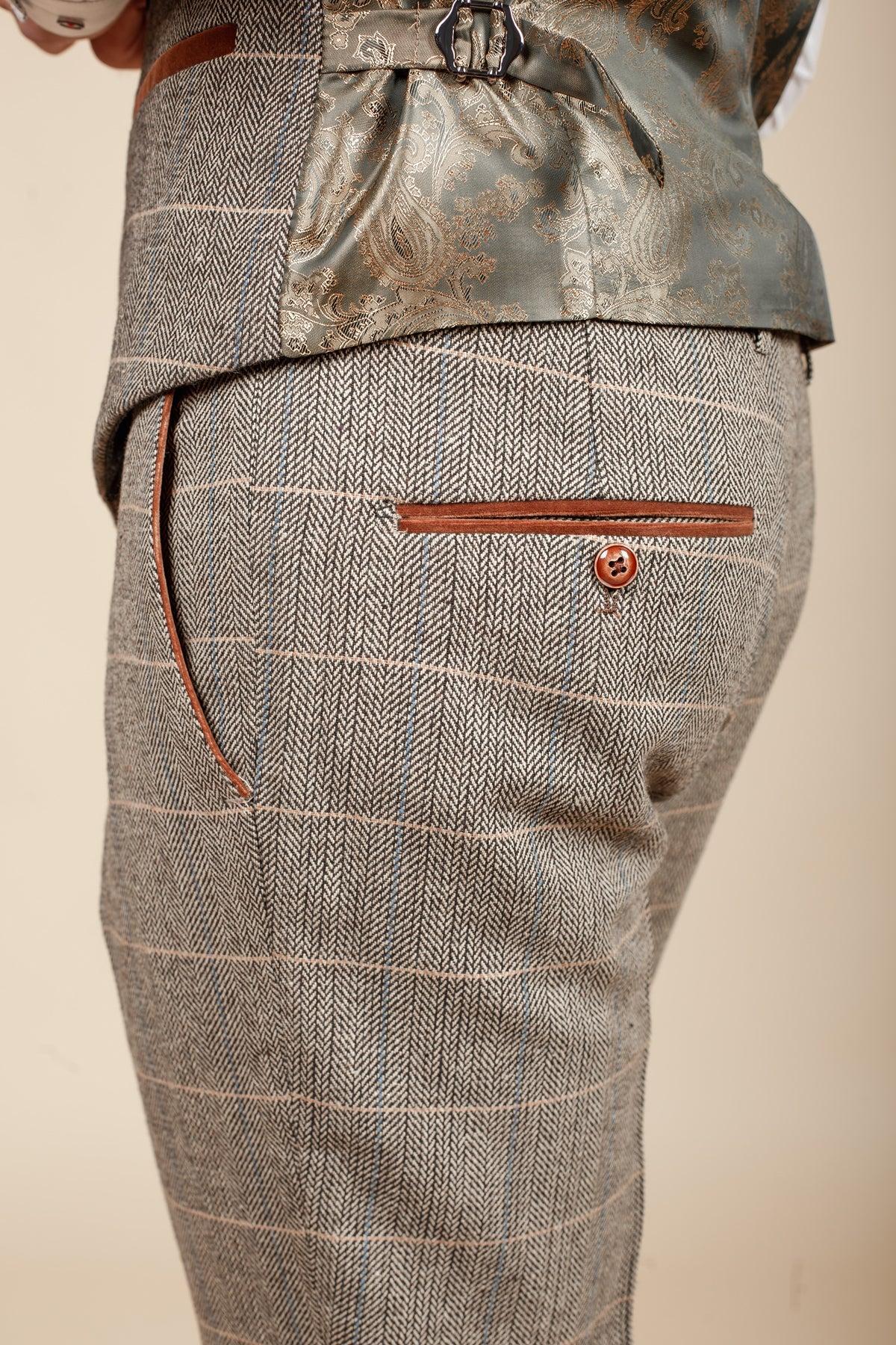 Marc Darcy DX7 Tweed Check Trousers - Tan - Image 4