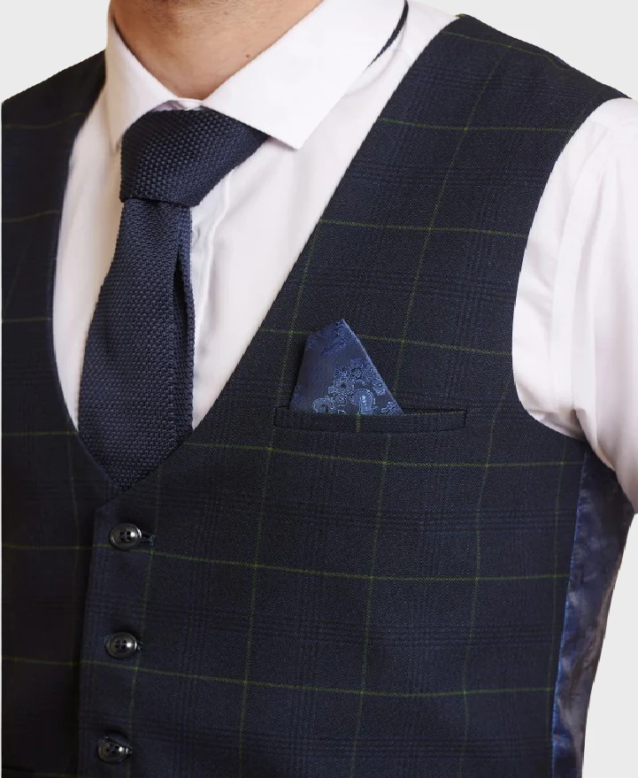 Marc Darcy Edinson Waistcoat Navy/Green - Image 3