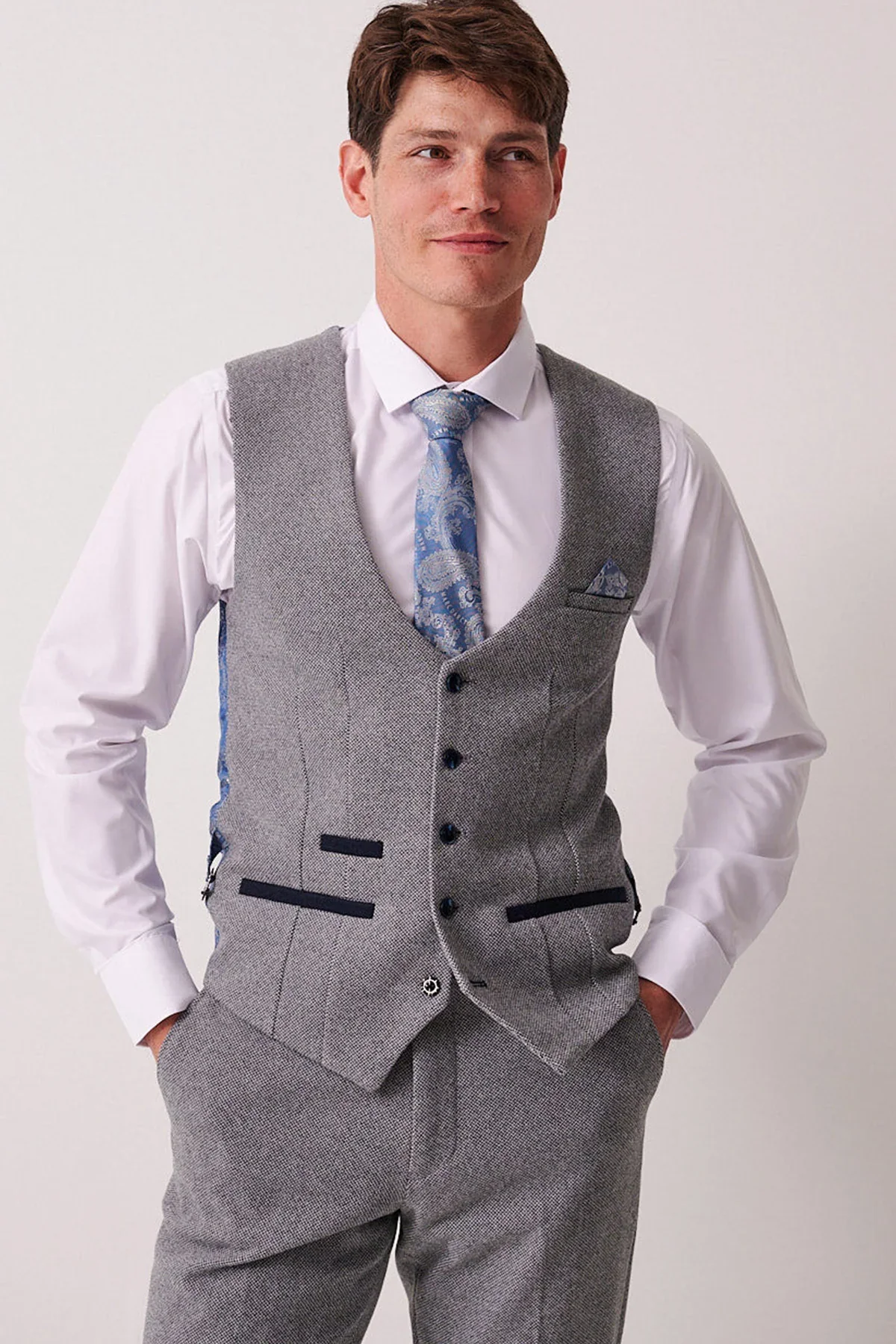 Marc Darcy Hayden Tweed Waistcoat - Silver
