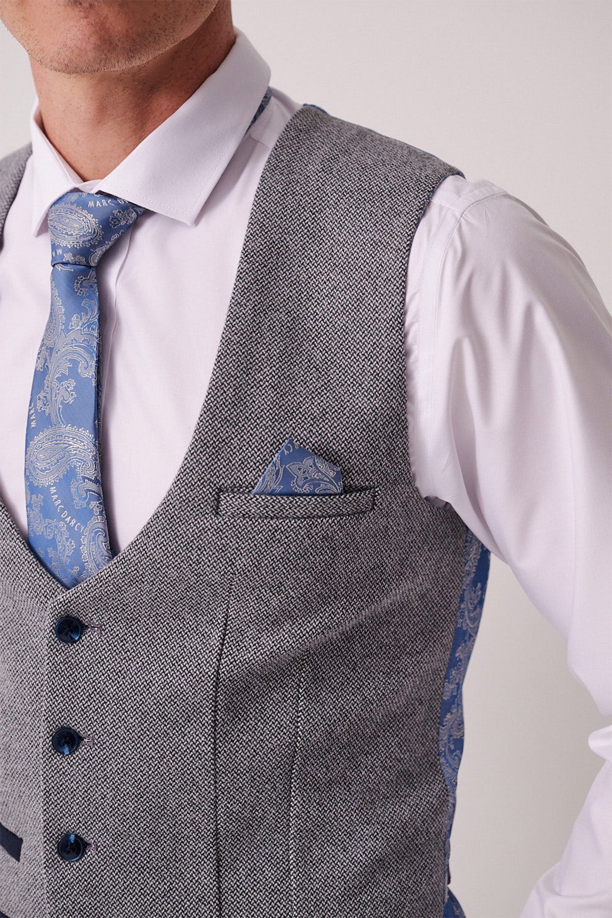 Marc Darcy Hayden Tweed Waistcoat - Silver - Image 3