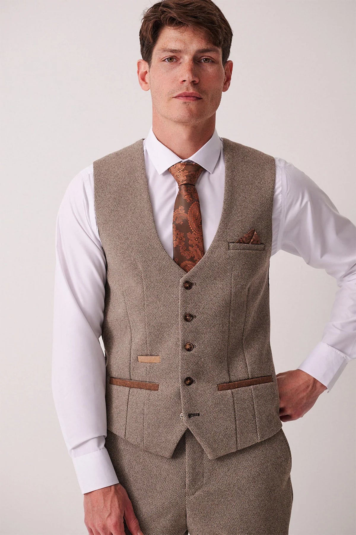 Marc Darcy Hayden Tweed Waistcoat - Tan