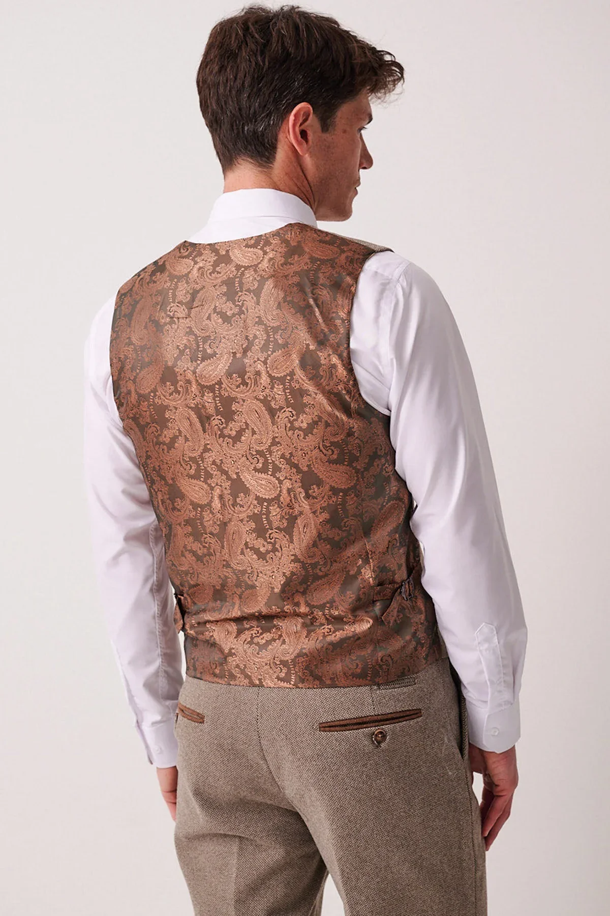 Marc Darcy Hayden Tweed Waistcoat - Tan - Image 2