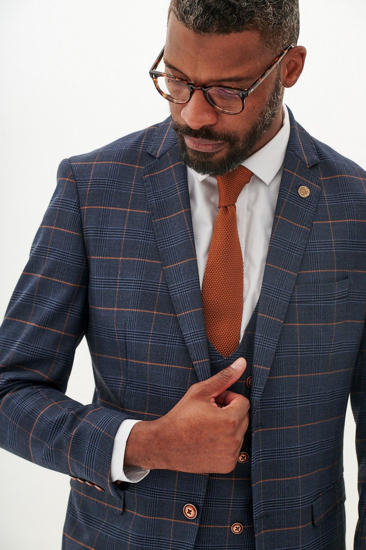 Marc Darcy Jenson Check Blazer Marine Navy Check - Image 3