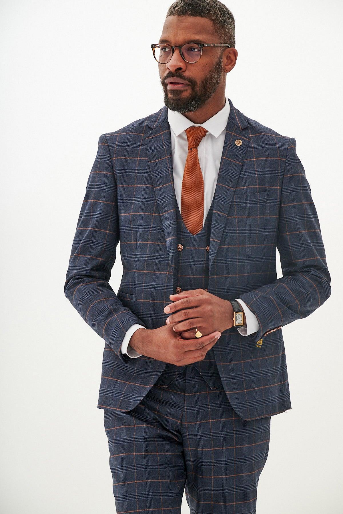 Marc Darcy Jenson Check Blazer Marine Navy Check - Image 4