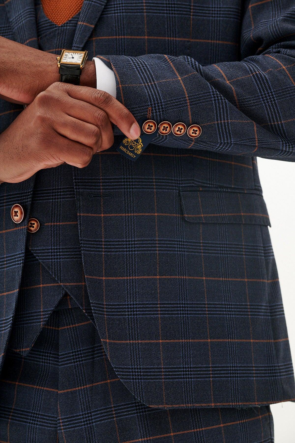 Marc Darcy Jenson Check Blazer Marine Navy Check - Image 6