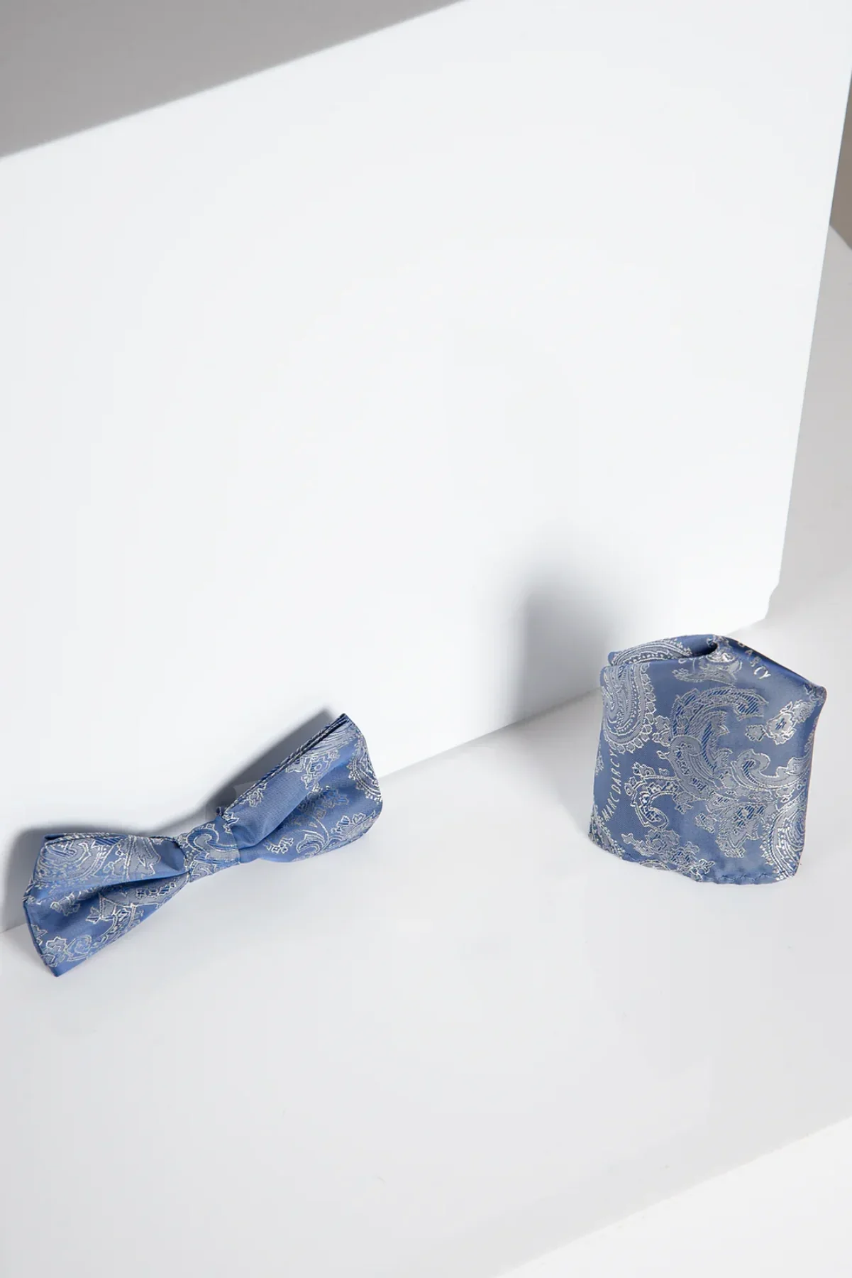 Marc Darcy Paisley Bow Tie and Pocket Square Set - Sky Blue - Image 2