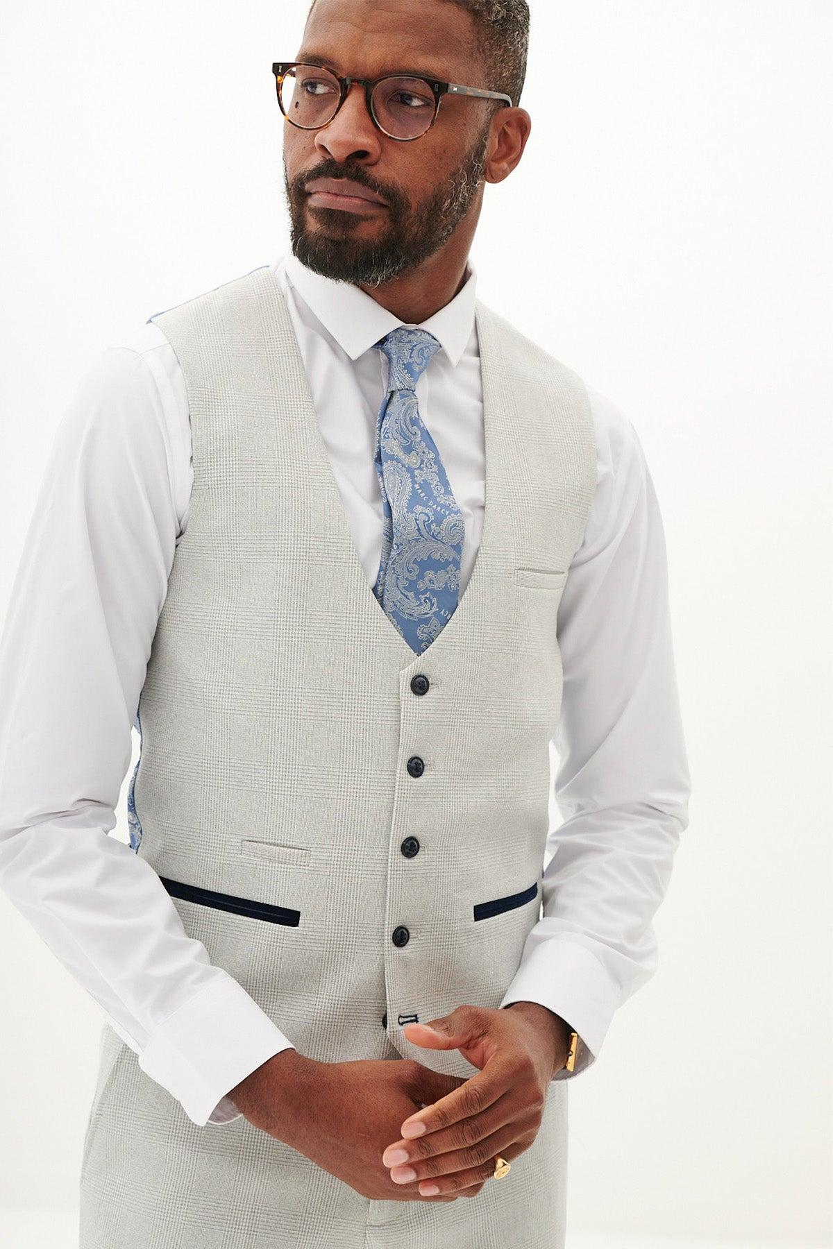 Marc Darcy Bromley Single Breasted Waistcoat - Stone Check - Image 3