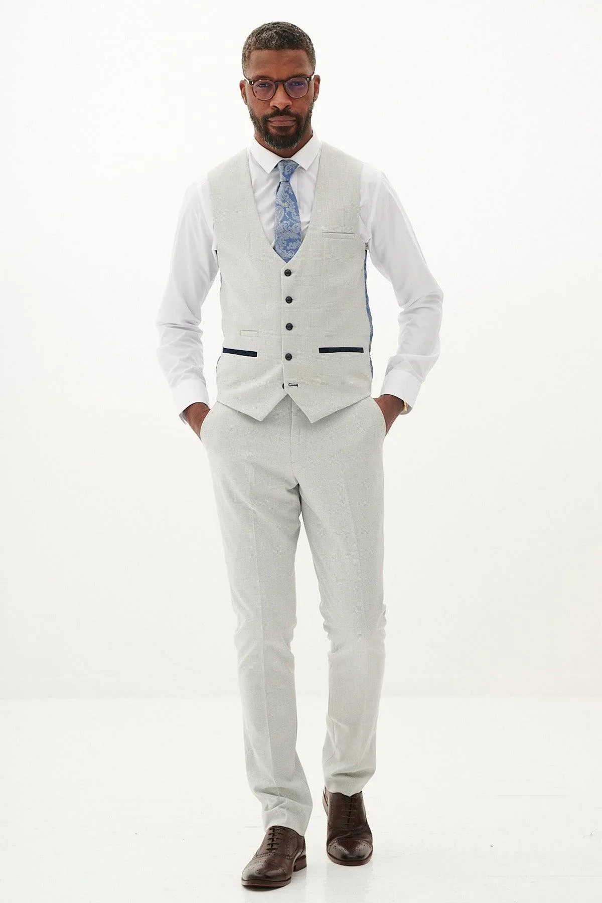 Marc Darcy Bromley Single Breasted Waistcoat - Stone Check - Image 4
