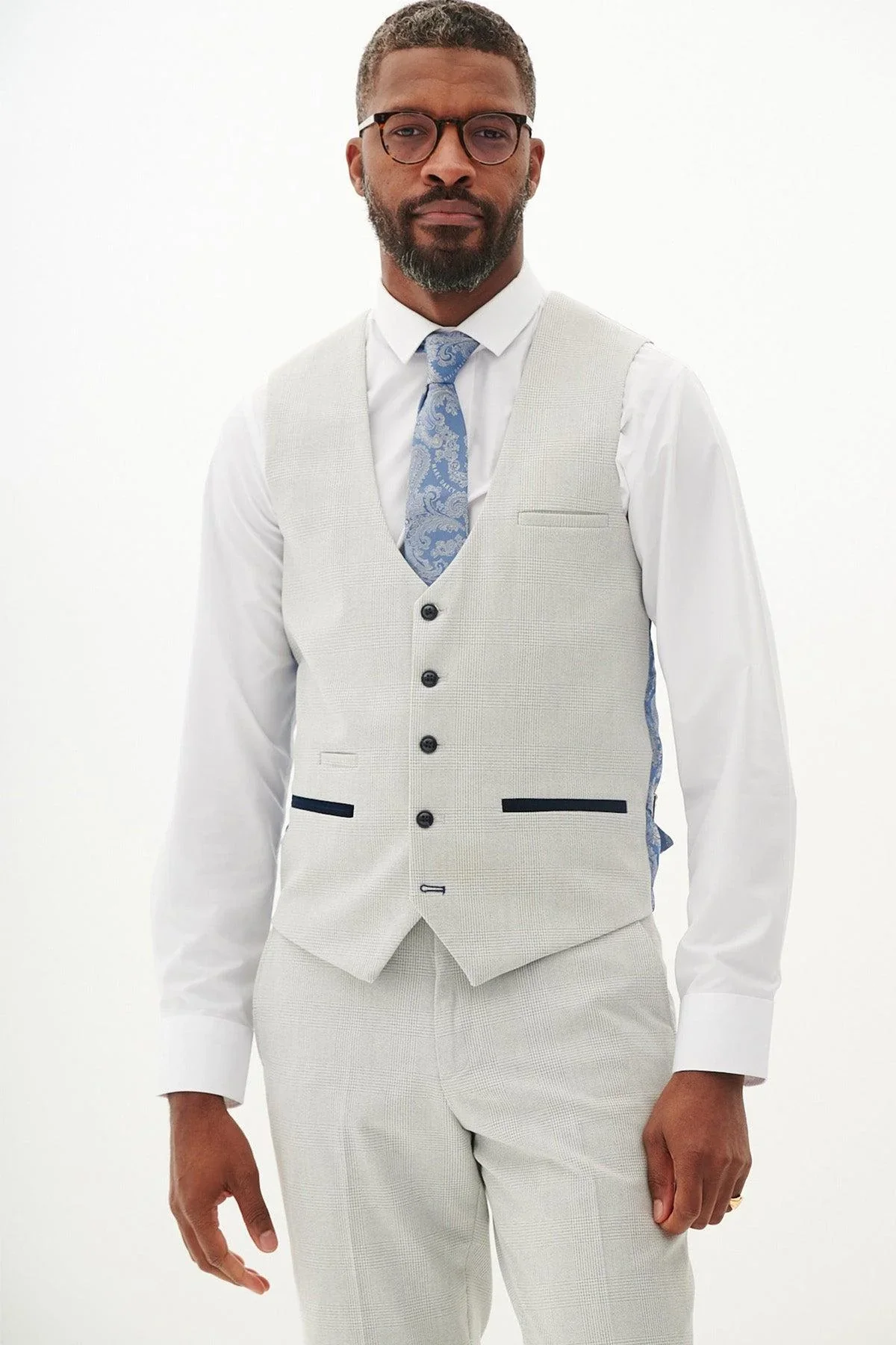 Marc Darcy Bromley Single Breasted Waistcoat - Stone Check - Image 5