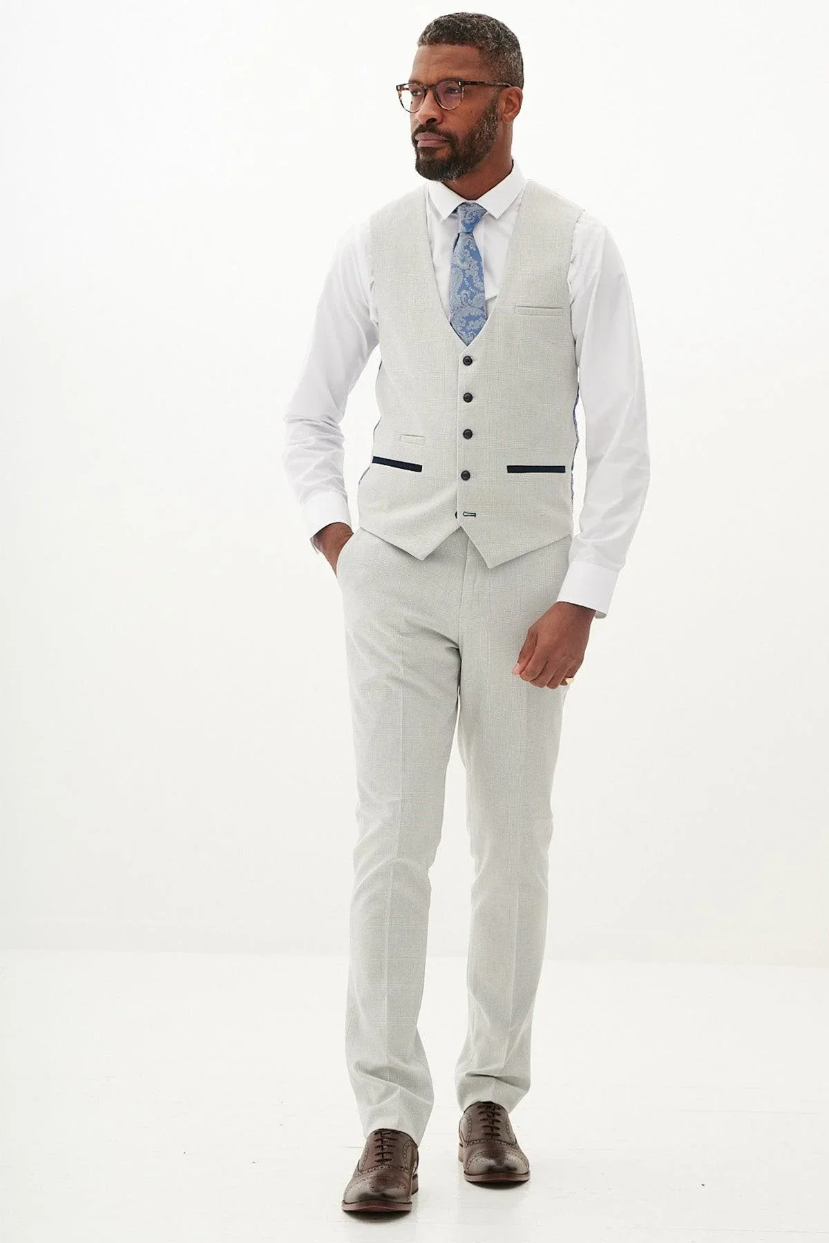 Marc Darcy Bromley Single Breasted Waistcoat - Stone Check - Image 6