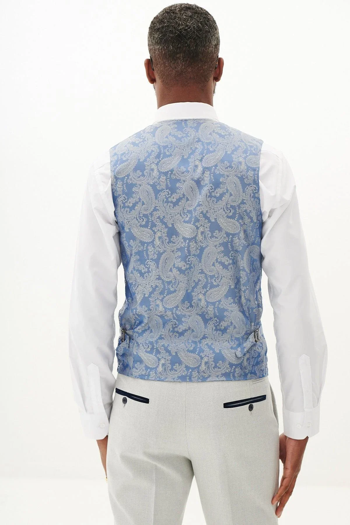 Marc Darcy Bromley Single Breasted Waistcoat - Stone Check - Image 7