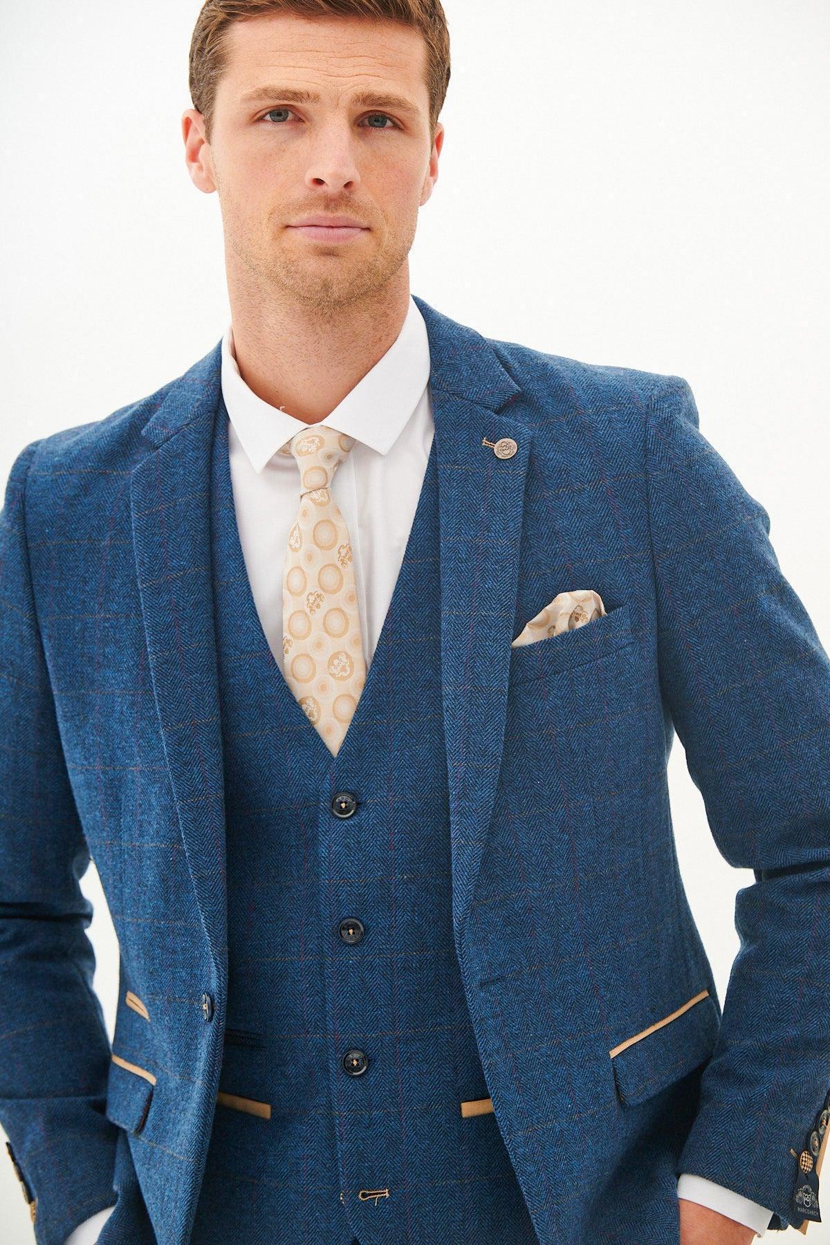 Marc Darcy Dion Tweed Check Blazer - Blue - Image 3