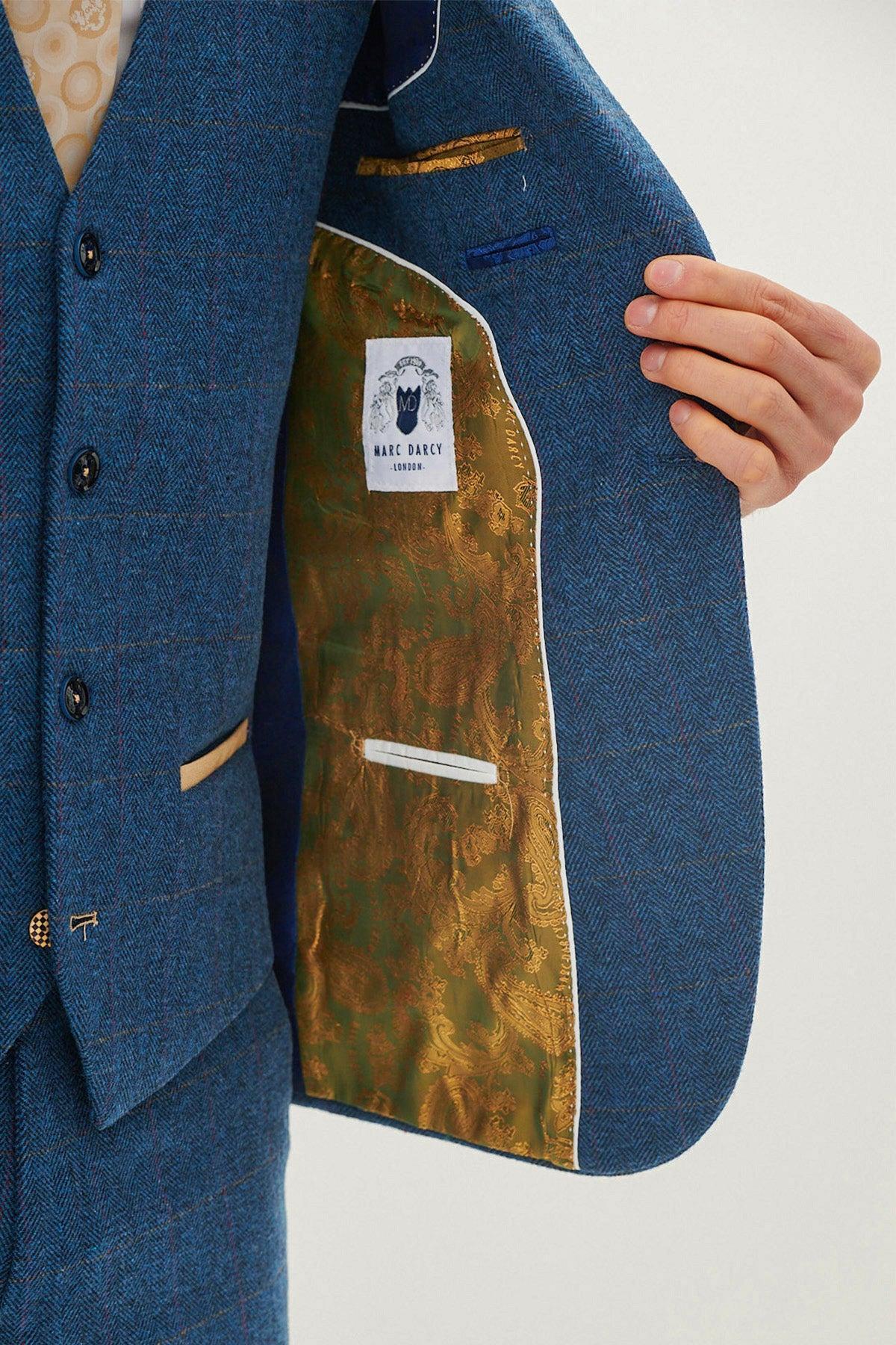 Marc Darcy Dion Tweed Check Blazer - Blue - Image 5