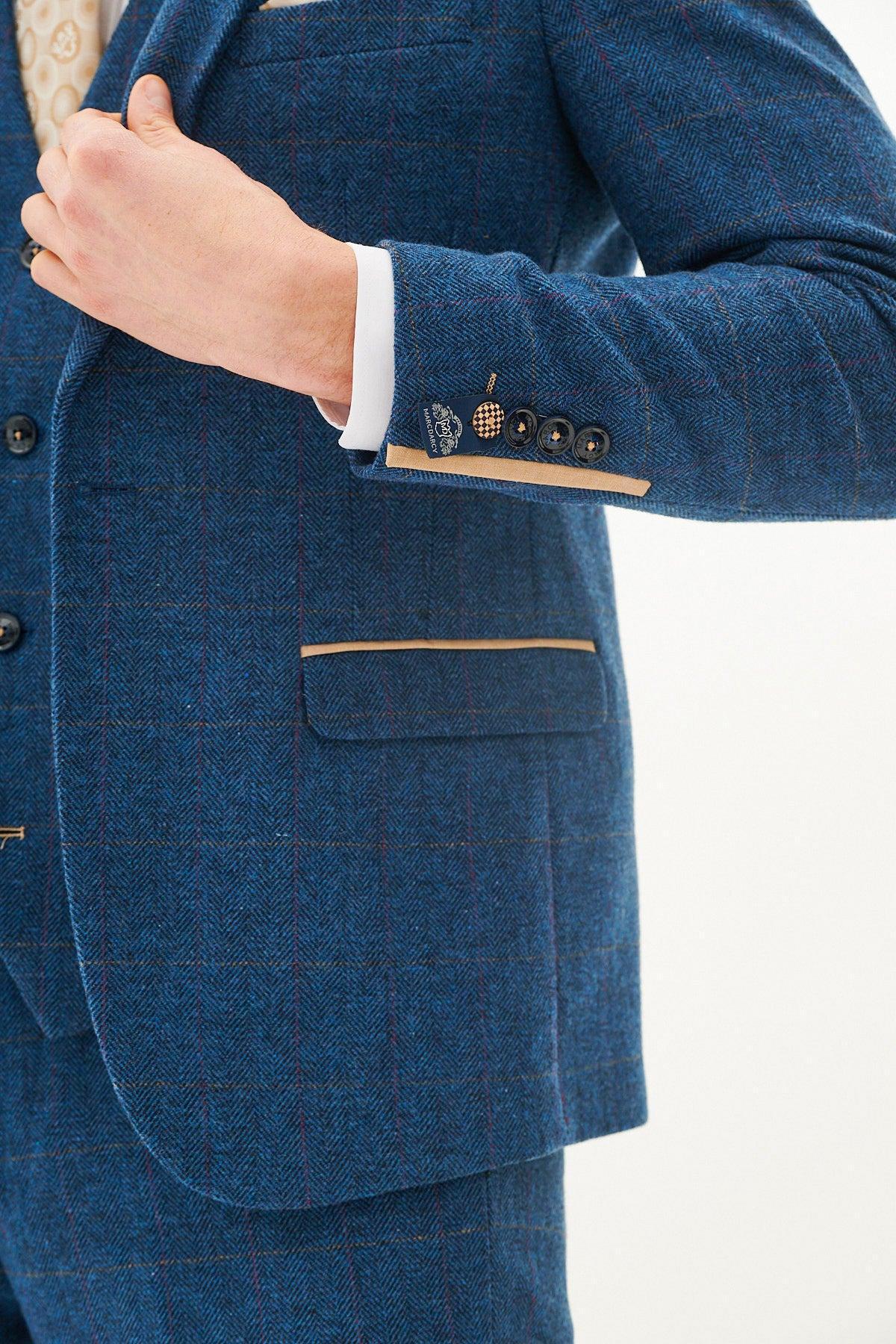 Marc Darcy Dion Tweed Check Blazer - Blue - Image 6