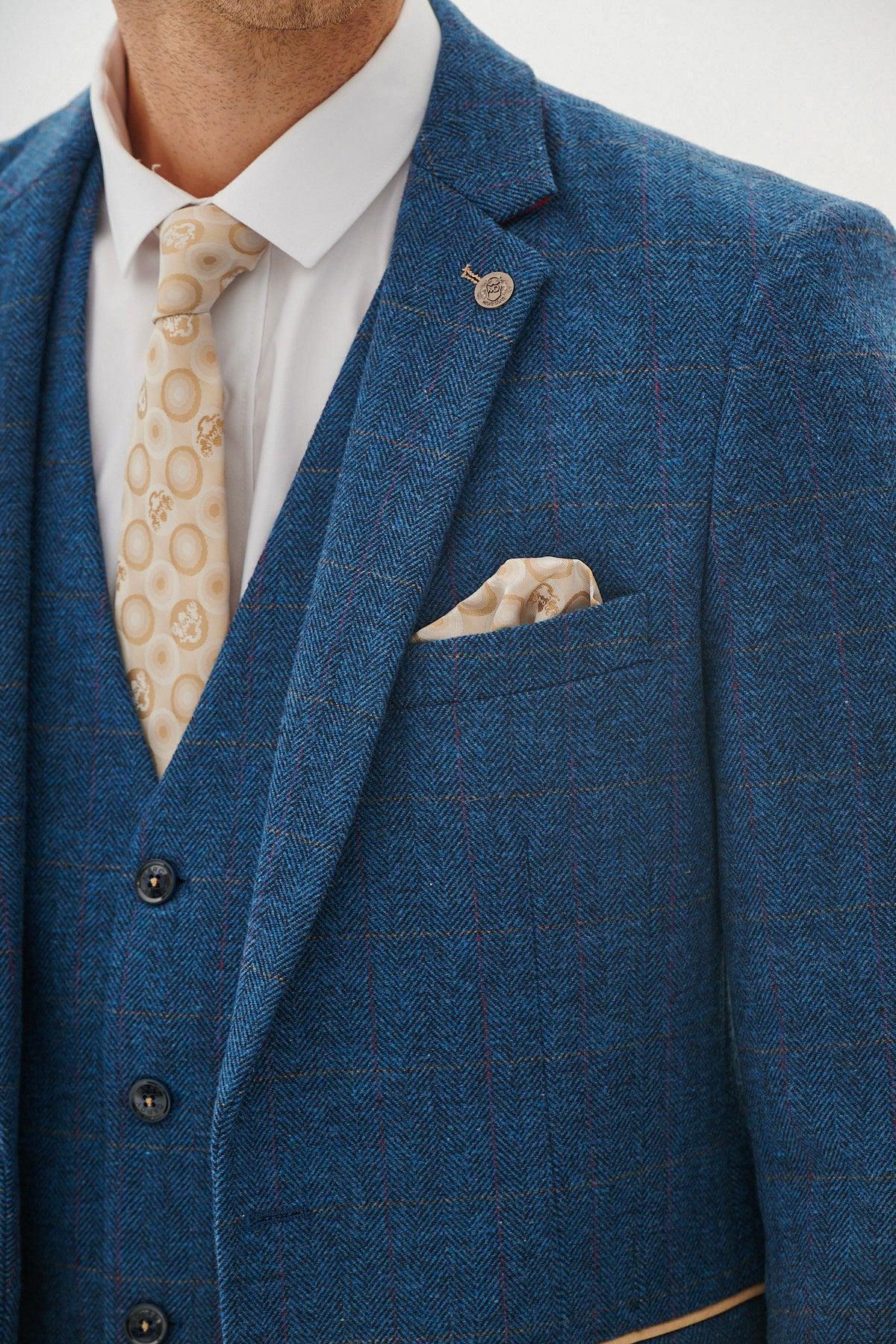 Marc Darcy Dion Tweed Check Blazer - Blue - Image 7