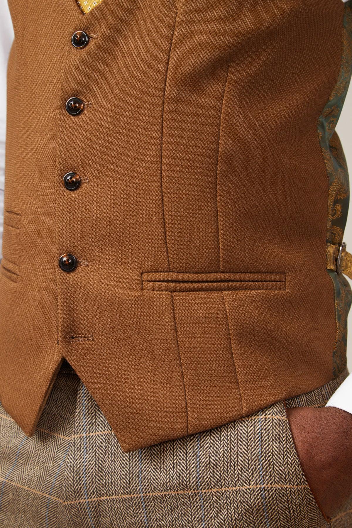 Marc Darcy Kelvin Single Breasted Waistcoat - Tan - Image 4