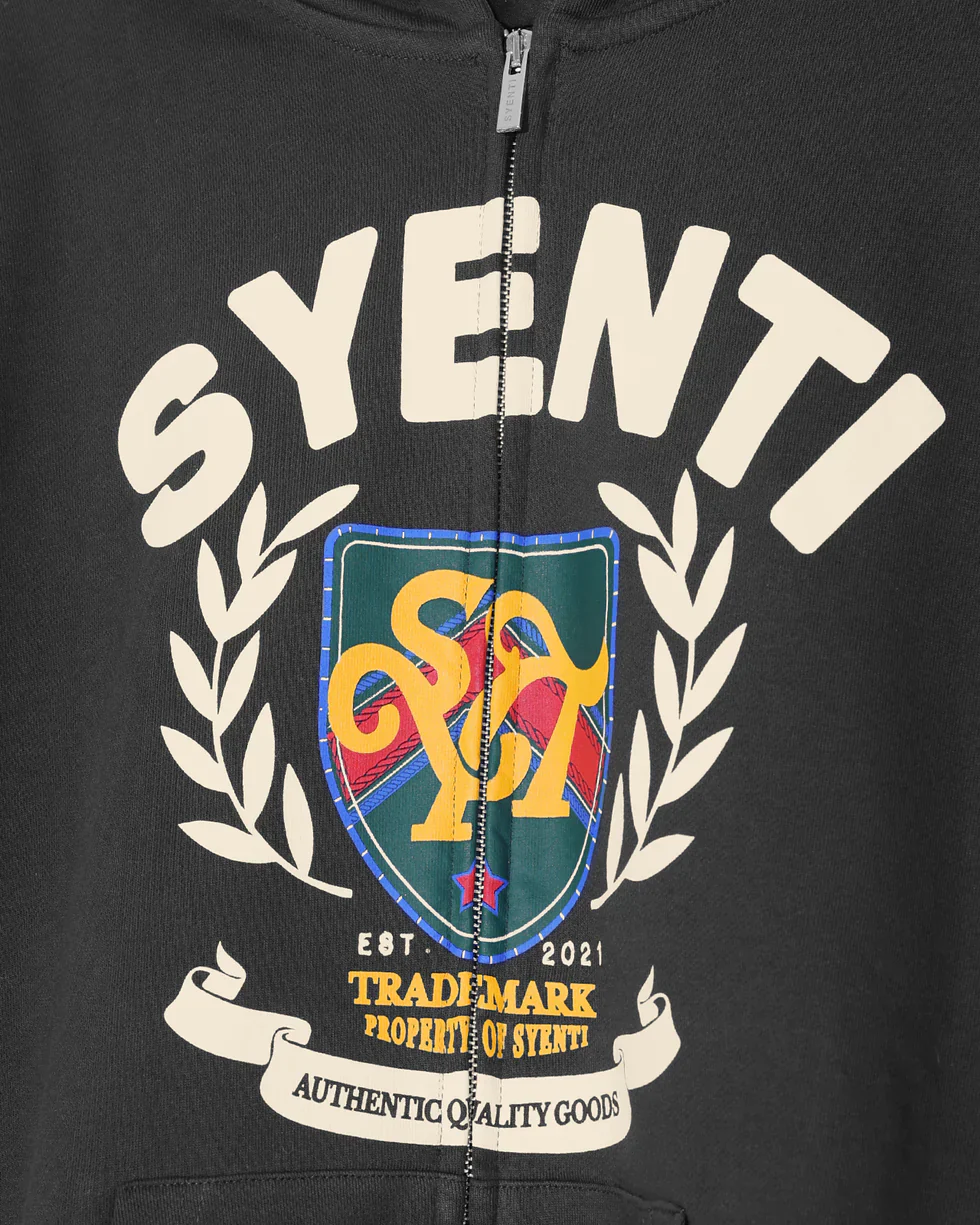 Syenti Crest Zip Thru Hoodie - Dark Grey - Image 3