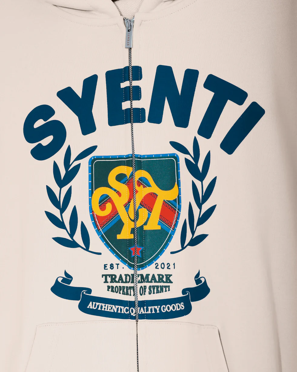 Syenti Crest Zip Thru Hoodie Light Stone - Image 3