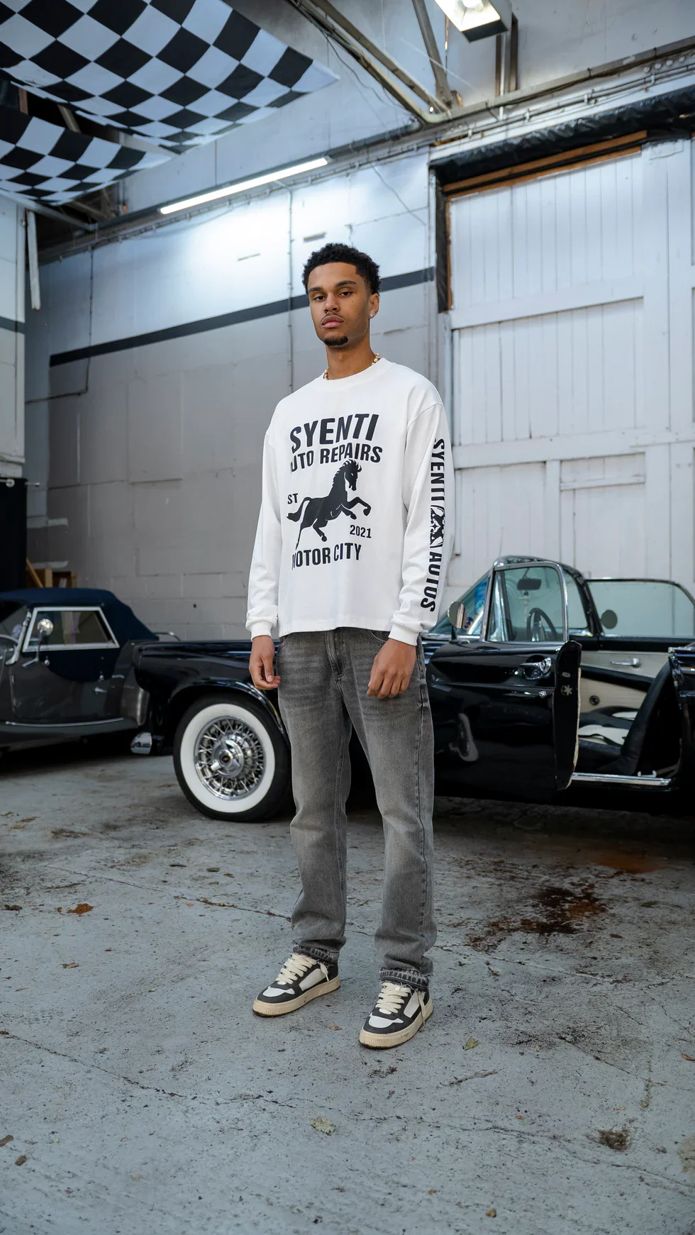 Syenti Motor City Long Sleeve T-Shirt Off White - Image 3