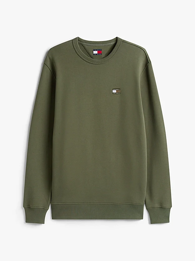 Tommy Jeans Tonal Tommy Badge Crew Neck Sweatshirt Petwer Green - Image 5
