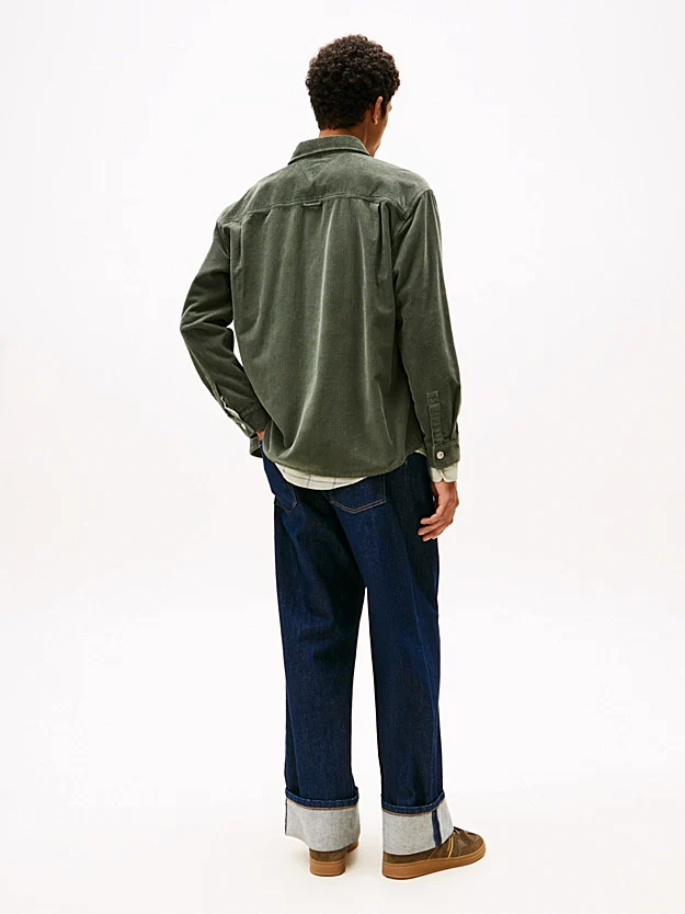 Tommy Jeans Logo Relaxed Fit Cord Overshirt Pewter Green - Image 2
