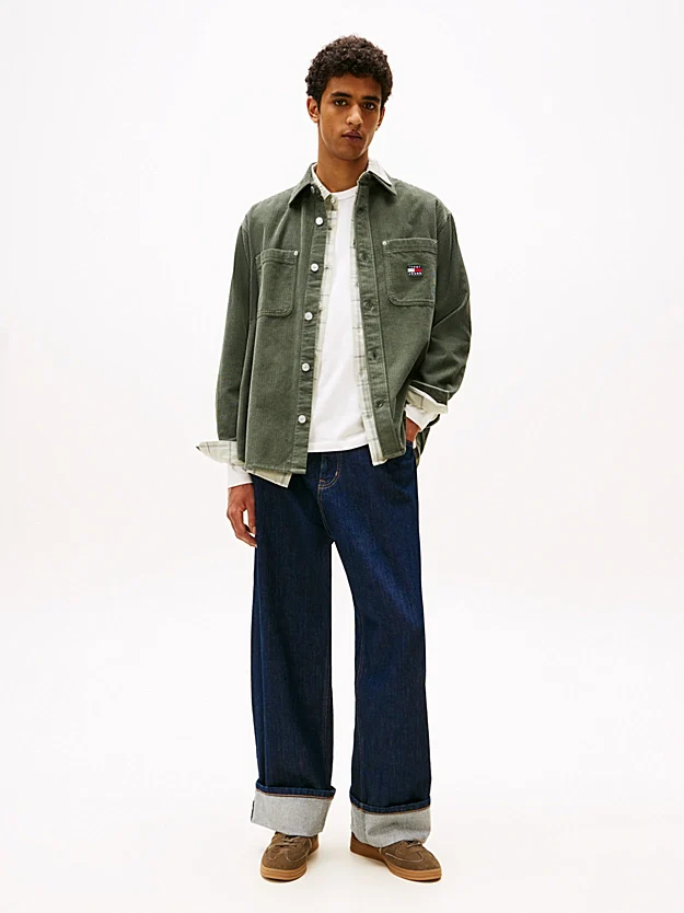 Tommy Jeans Logo Relaxed Fit Cord Overshirt Pewter Green - Image 4
