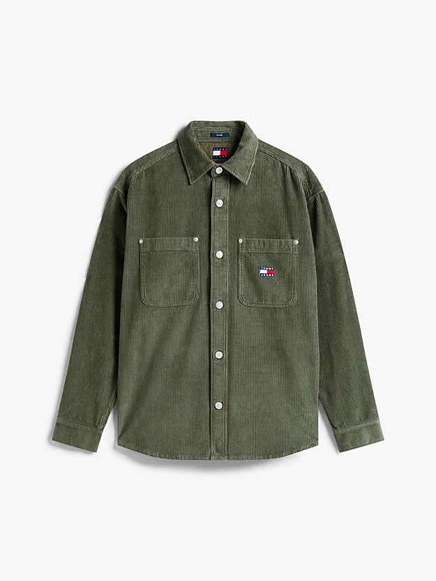 Tommy Jeans Logo Relaxed Fit Cord Overshirt Pewter Green - Image 5
