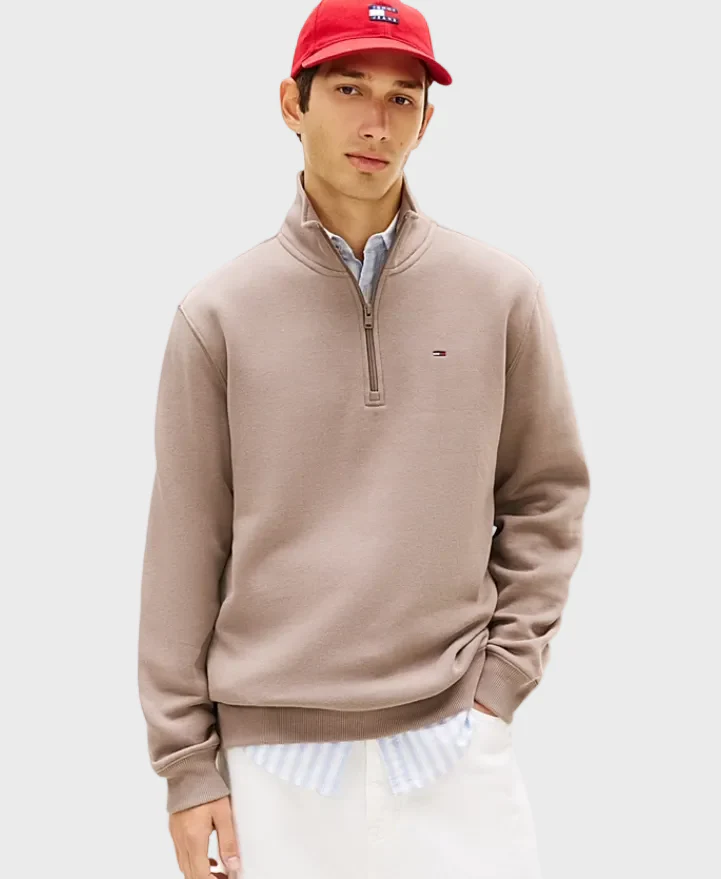 Tommy Jeans Flag Fleece Quarter-Zip Jumper - Ivy Mink