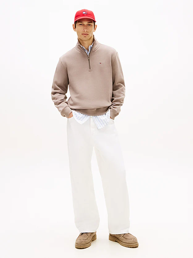 Tommy Jeans Flag Fleece Quarter-Zip Jumper - Ivy Mink - Image 3