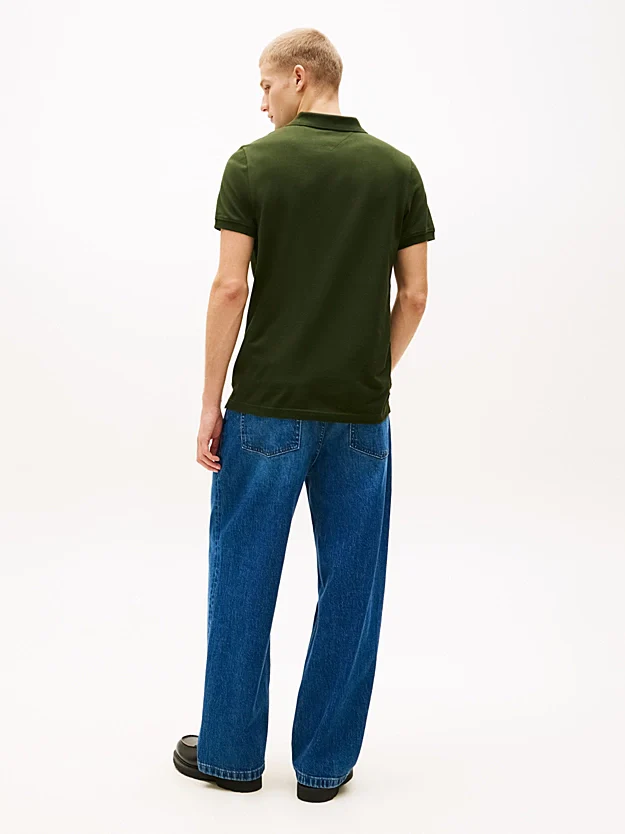 Tommy Jeans Flag Slim Fit Pique Polo Shirt - Kingston Green - Image 3