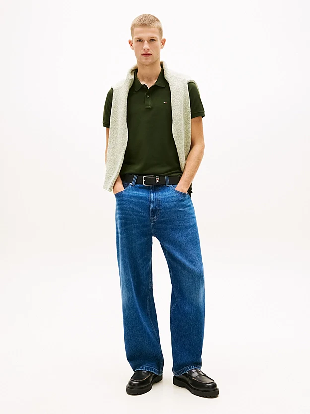 Tommy Jeans Flag Slim Fit Pique Polo Shirt - Kingston Green - Image 4