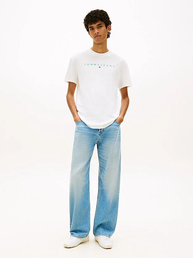 Tommy Jeans Linear Logo Embroidery Jersey T-Shirt - Ecru/Bahama Green - Image 3
