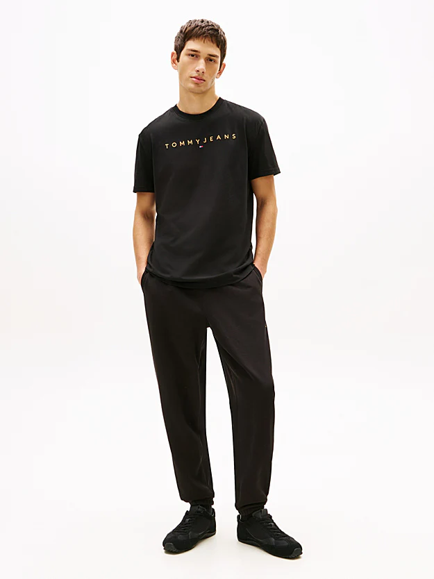 Tommy Jeans Linear Logo Embroidery Jersey T-Shirt - Black/Faded Sun Kiss - Image 4