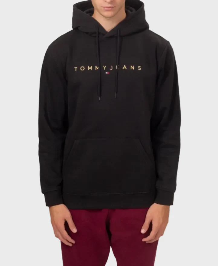 Tommy Jeans Linear Logo Hoodie - Black/Faded Sun Kiss