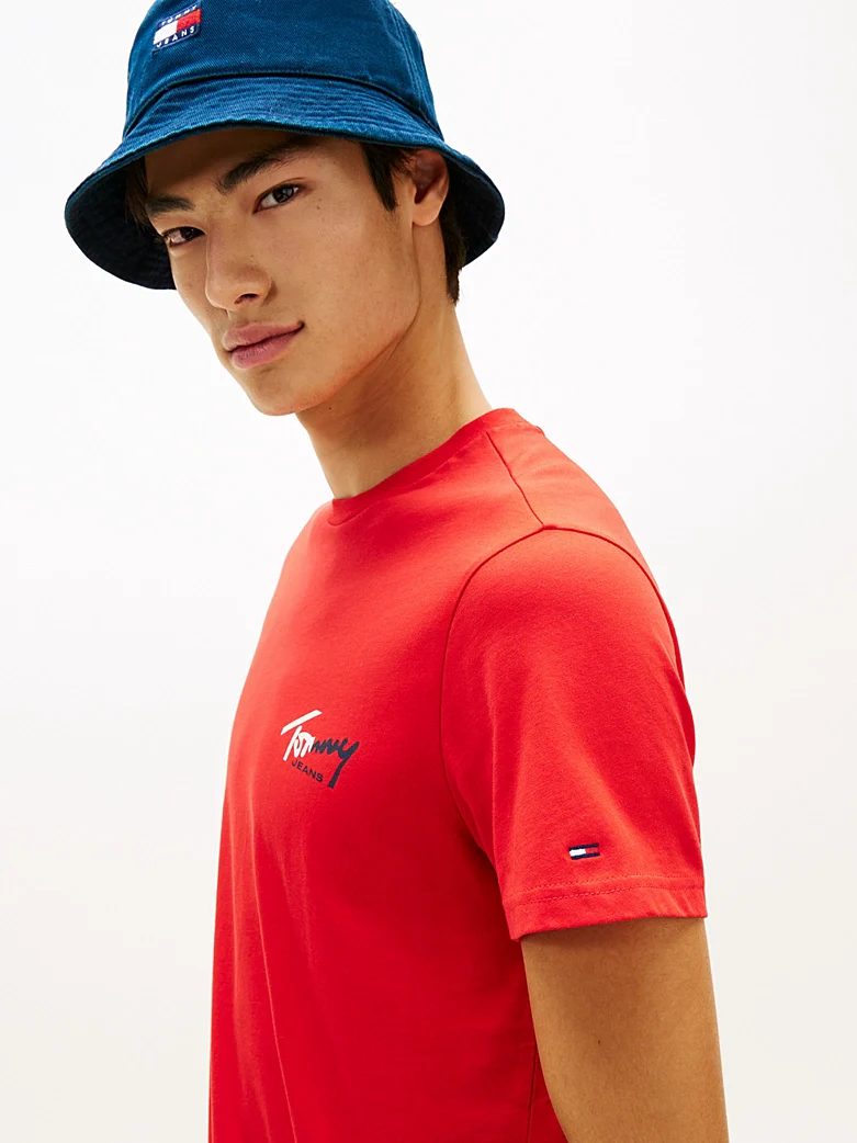 Tommy Jeans DM0DM22438XL8 Slim Signature T-Shirt - Rapid Red - Image 2