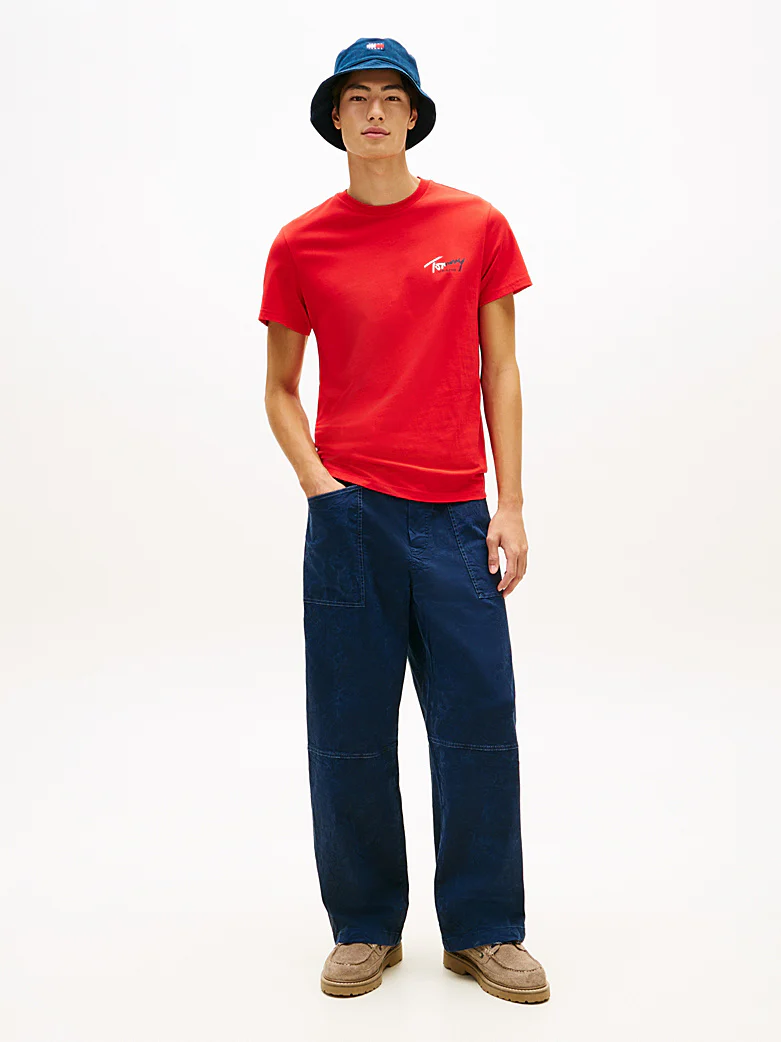 Tommy Jeans DM0DM22438XL8 Slim Signature T-Shirt - Rapid Red - Image 3